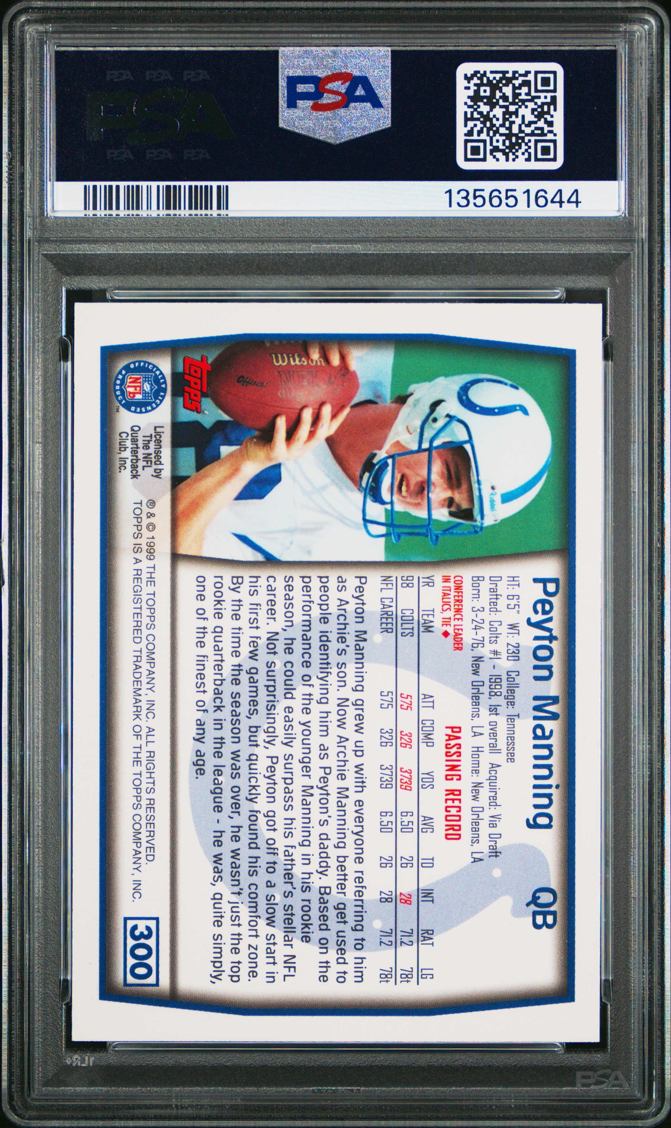 1999 Topps Peyton Manning #300 Football Card PSA 6 EX-MT Colts HOF 2nd Year