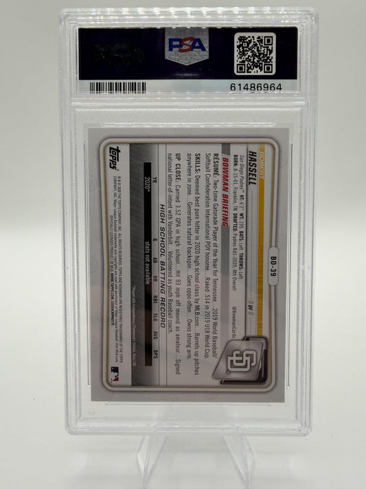 2020 Bowman Draft Robert Hassell #BD39 1st Bowman Card PSA 10 GEM MINT Padres