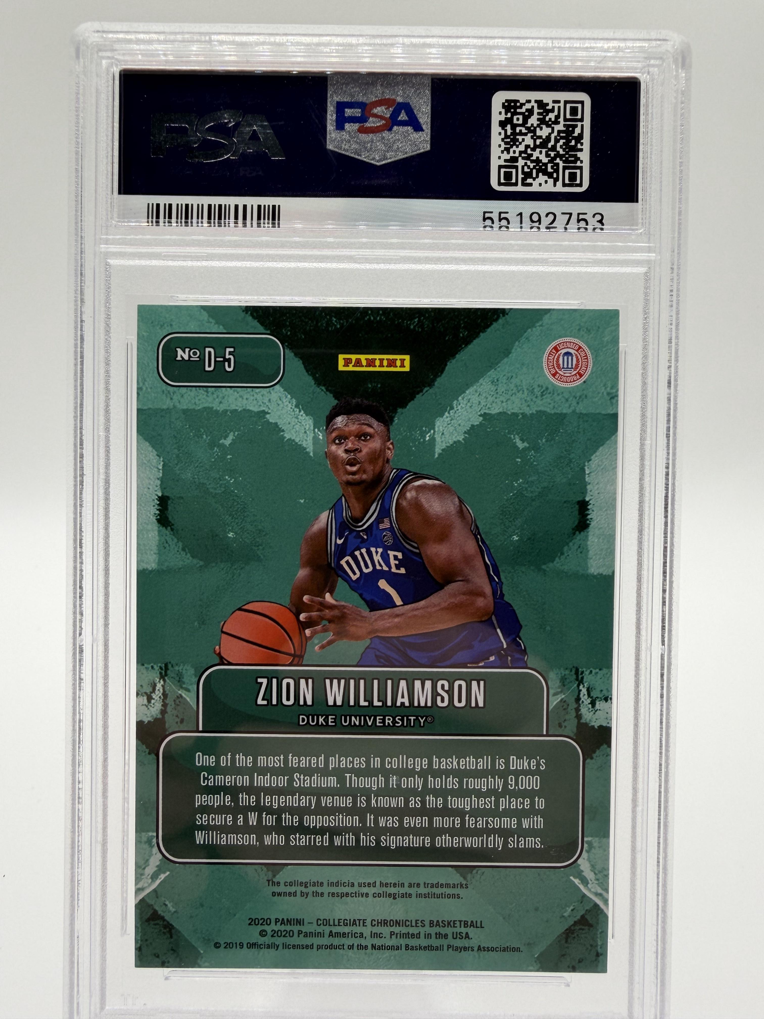 2020 Panini Prizm DP Zion Williamson Downtown #D5 Duke Card PSA 9 MINT