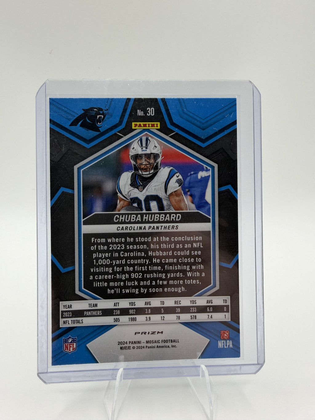 2024 Panini Mosaic Chuba Hubbard #30 Honeycomb Parallel Prizm Card Panthers SSP