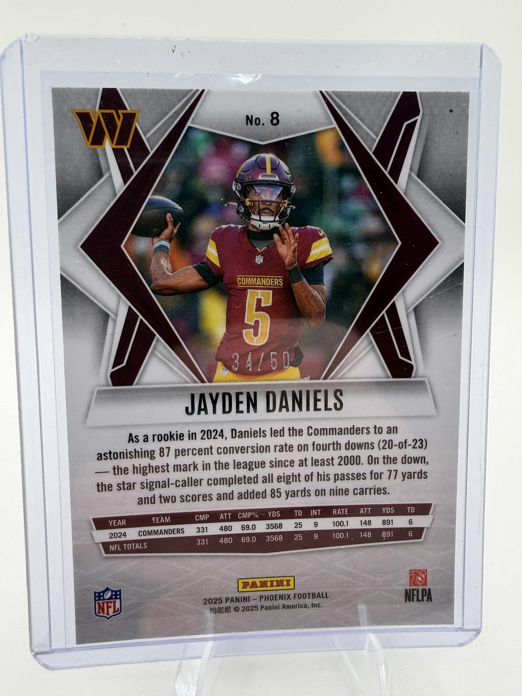 2025 Panini Phoenix Jayden Daniels #8 Bronze Winter Prizm Card /50 Commanders