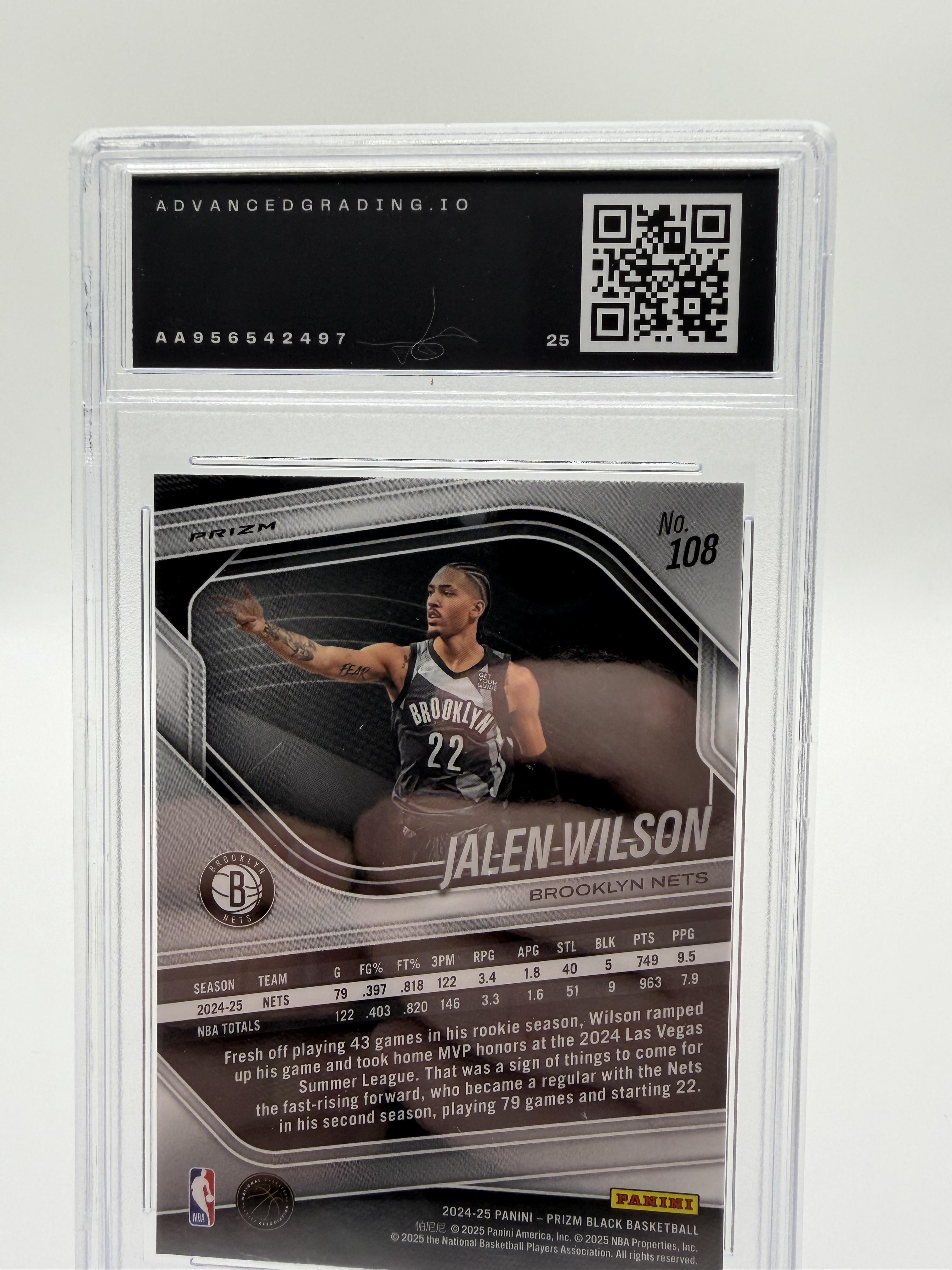 2024-25 Prizm Black Jalen Wilson #108 Ruby Wave Prizm Card AG 10 GEM MINT Nets