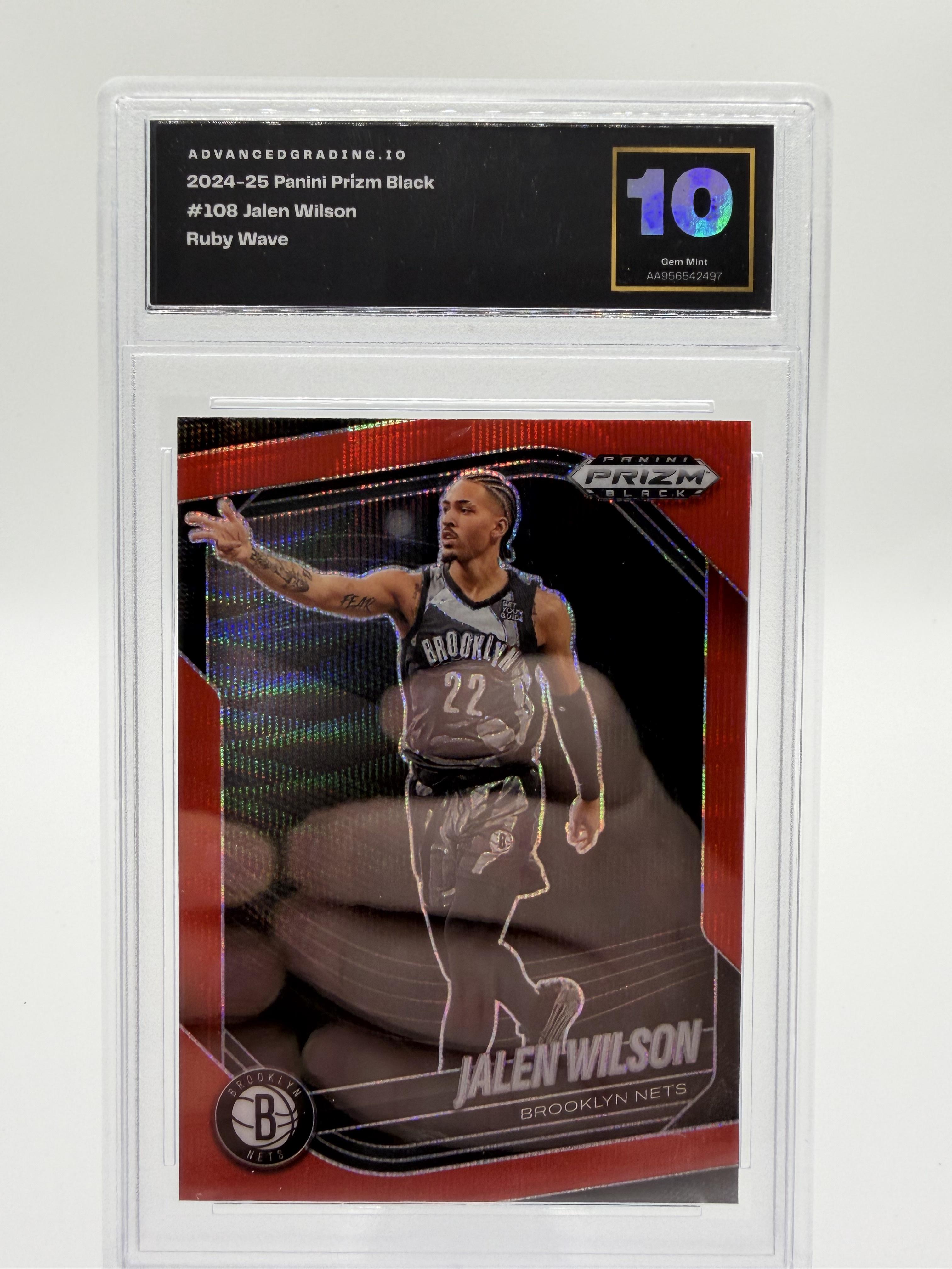 2024-25 Prizm Black Jalen Wilson #108 Ruby Wave Prizm Card AG 10 GEM MINT Nets