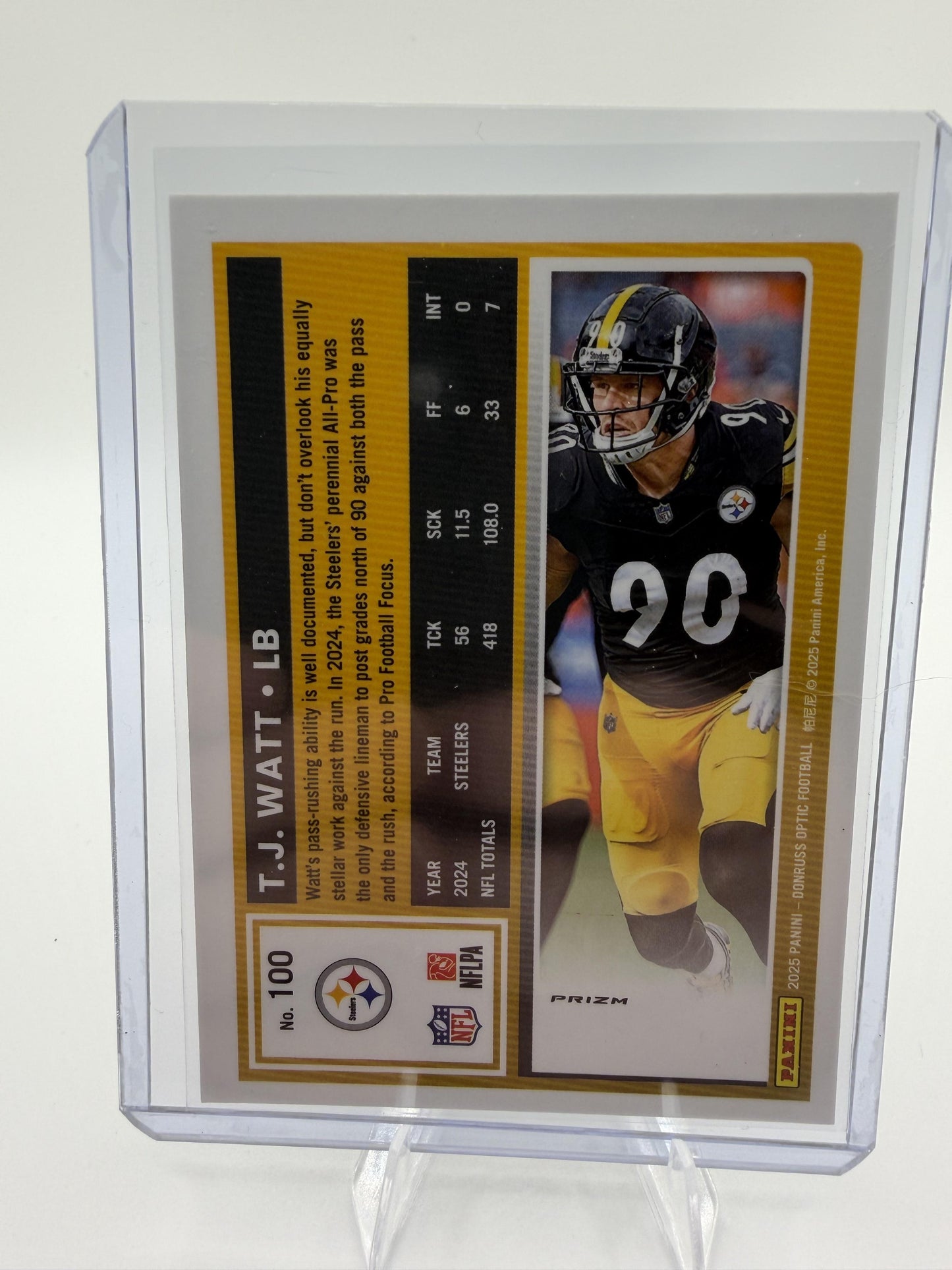 2025 Donruss Optic T.J. Watt #100 Silver Prizm Card Steelers Holo