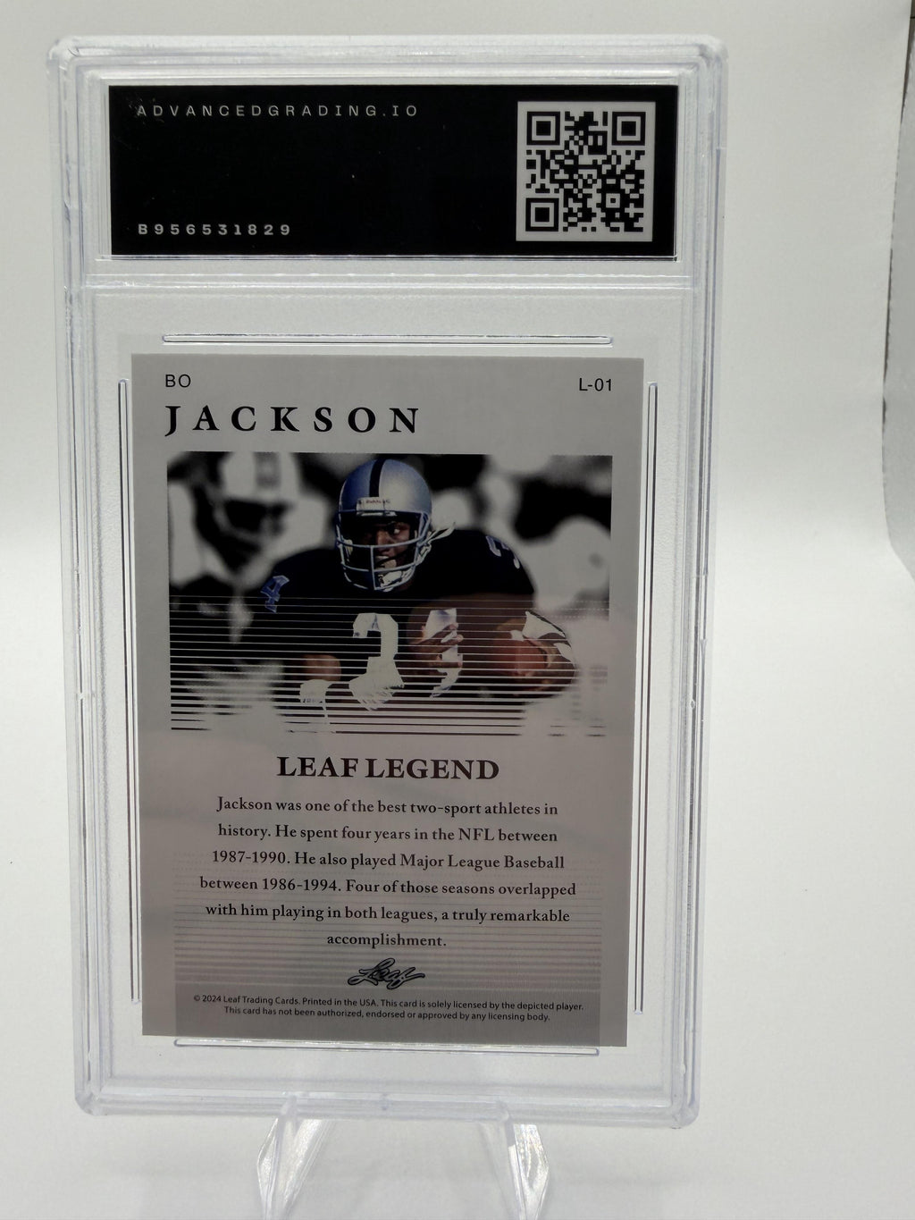 2024 Leaf Bo Jackson Legend #L-01 Card Advanced Grading 10 GEM MINT Raiders