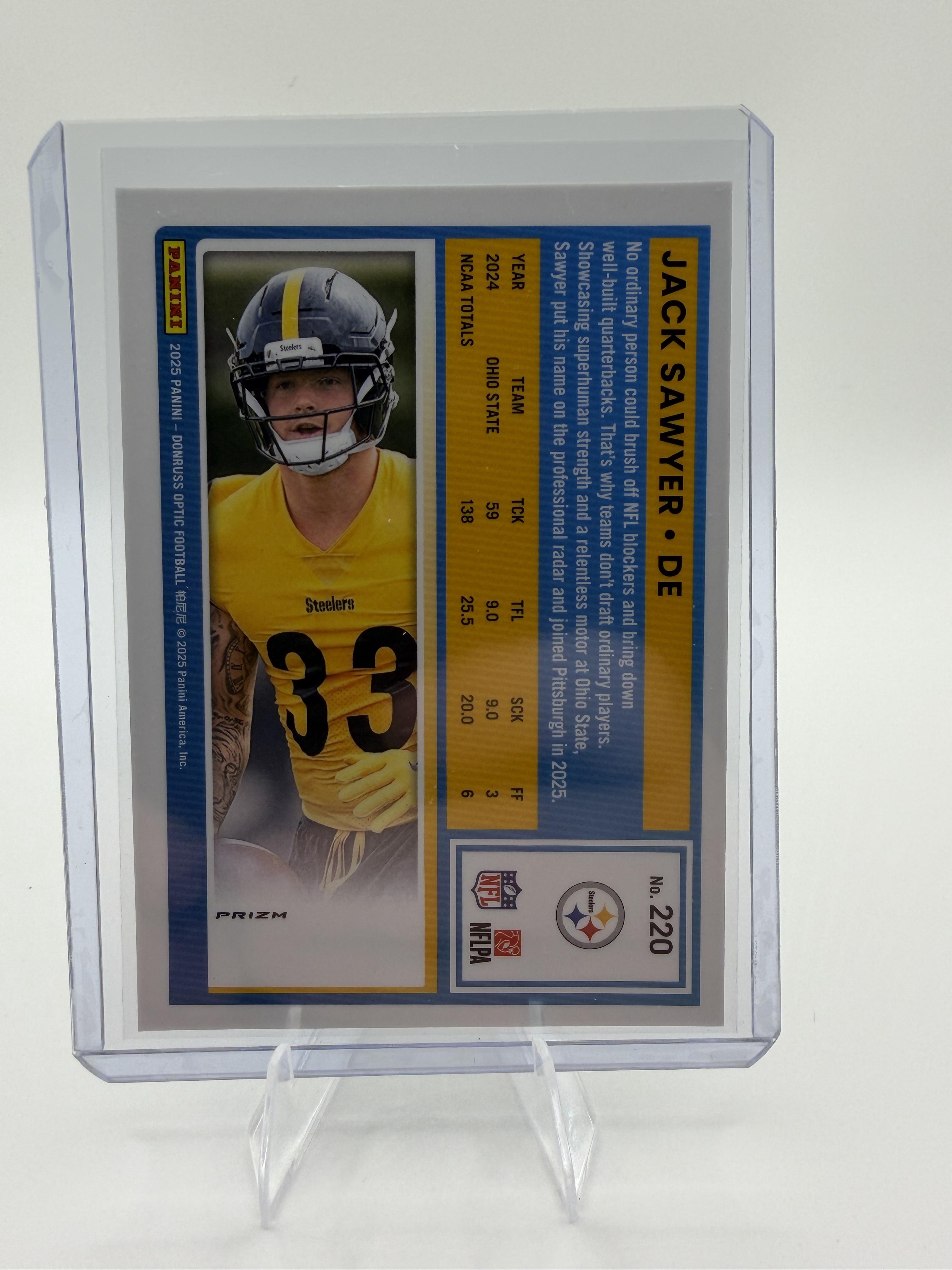 2025 Donruss Optic Jack Sawyer #220 Rated Rookie Purple Shock Prizm RC Card