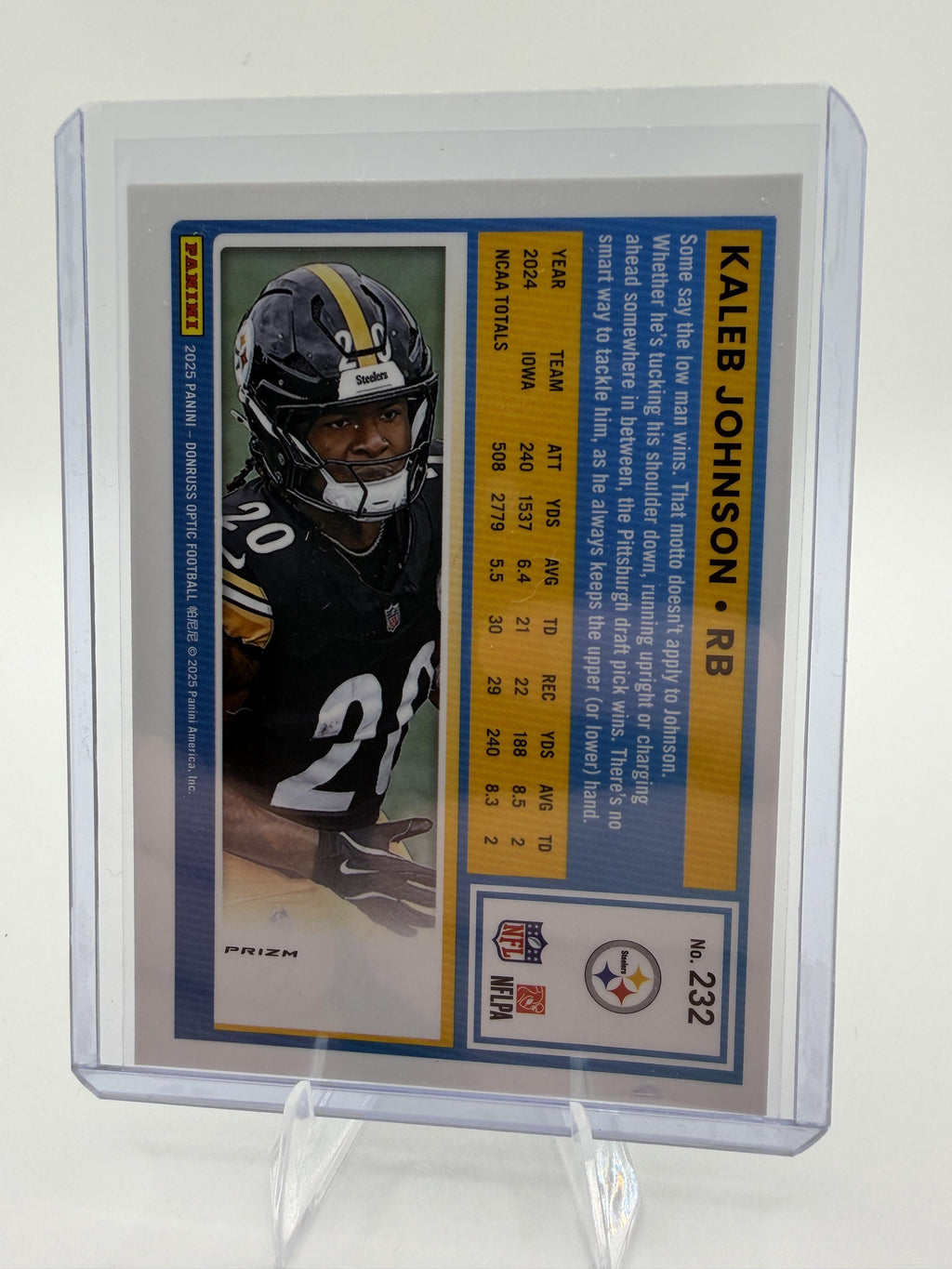 2025 Donruss Optic Kaleb Johnson #232 Rated Rookie Purple Shock Prizm RC Card