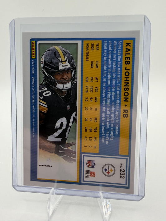 2025 Donruss Optic Kaleb Johnson #232 Rated Rookie Purple Shock Prizm RC Card