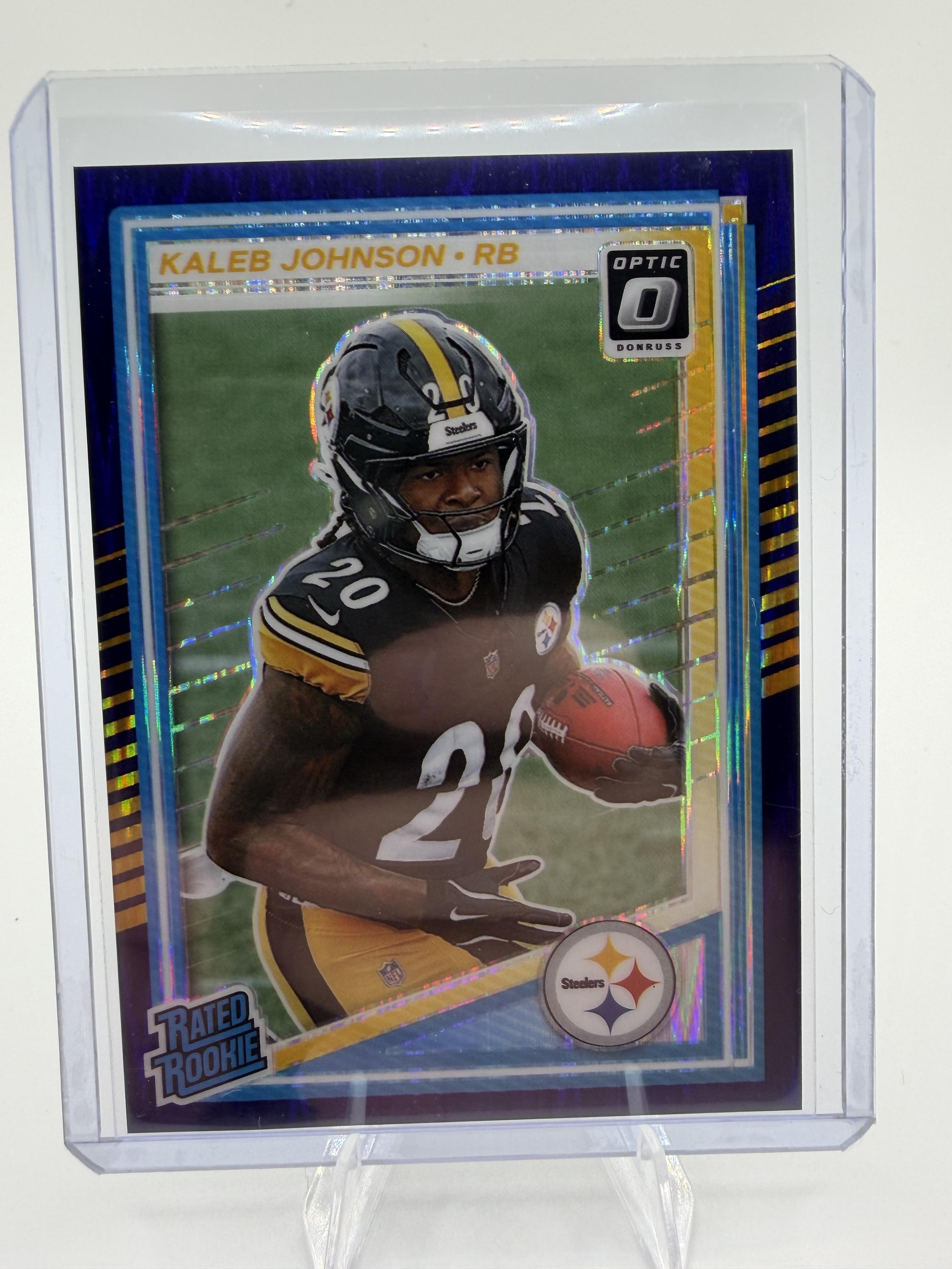 2025 Donruss Optic Kaleb Johnson #232 Rated Rookie Purple Shock Prizm RC Card