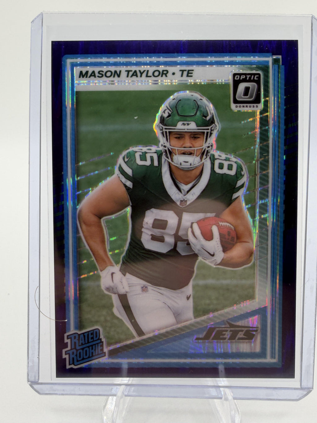 2025 Donruss Optic Mason Taylor #274 Rated Rookie Purple Shock Prizm Card Jets