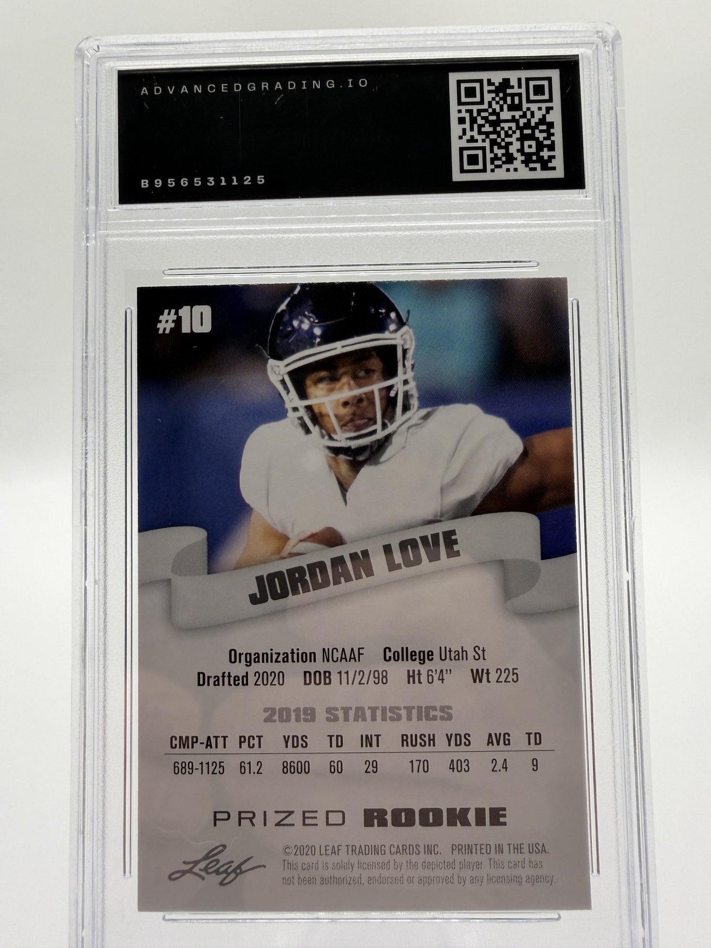2020 Leaf Prized Rookie Jordan Love #10 Card Advanced Grading 10 GEM MINT RC