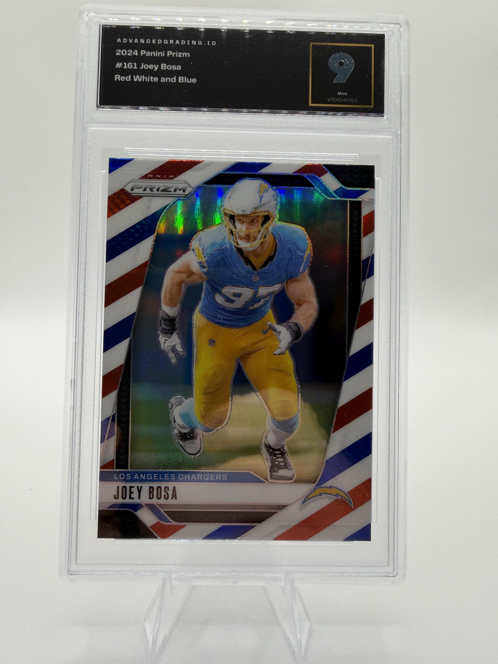 2024 Panini Prizm Joey Bosa #161 Red White Blue Card AG 9 Mint Chargers