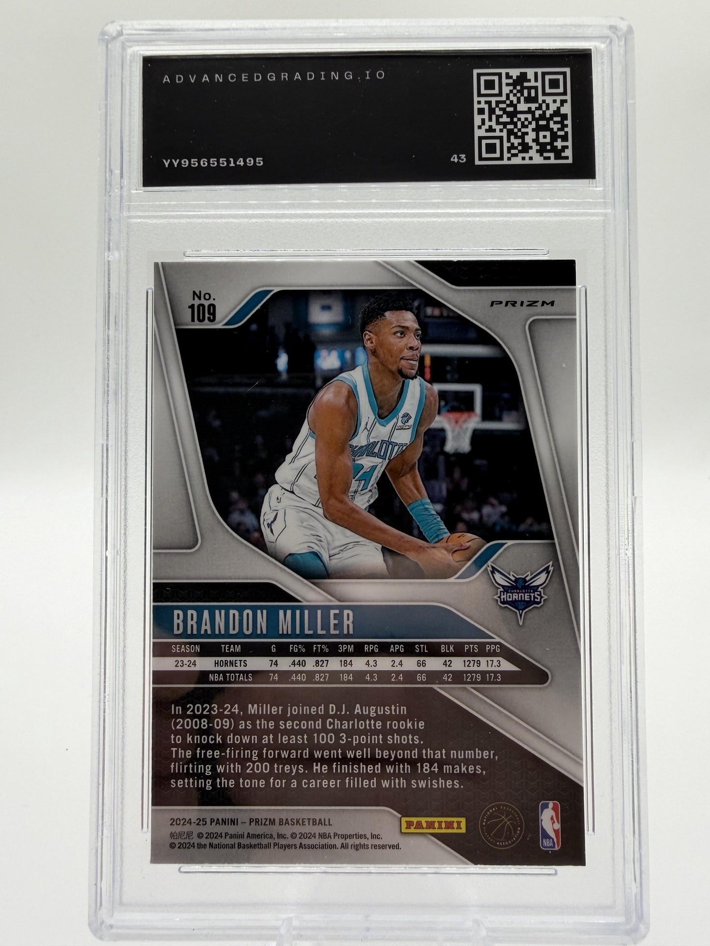 2024-25 Panini Prizm Brandon Miller #109 Red White Blue Card AG 10 Gem Mint