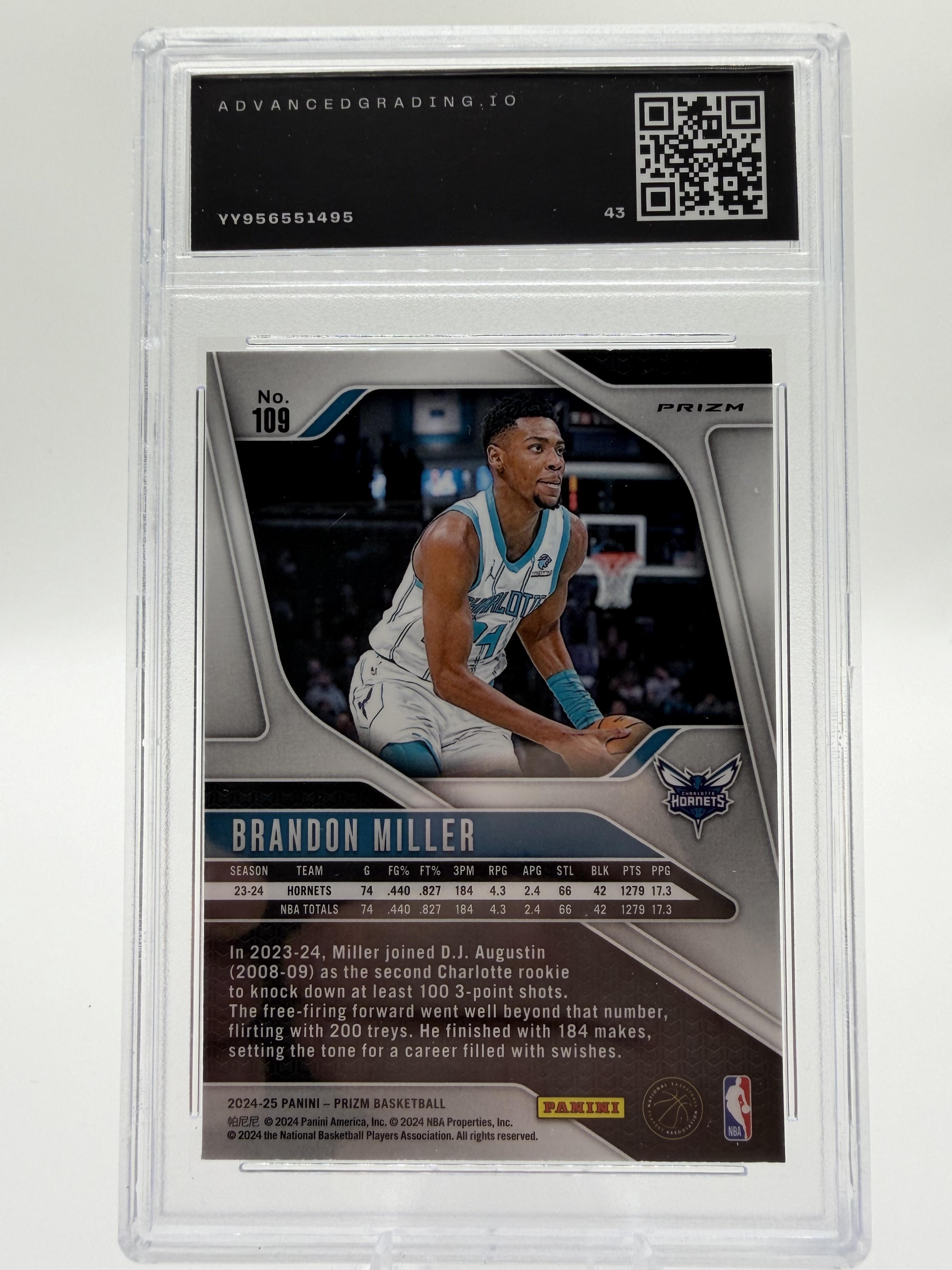 2024-25 Panini Prizm Brandon Miller #109 Red White Blue Card AG 10 Gem Mint