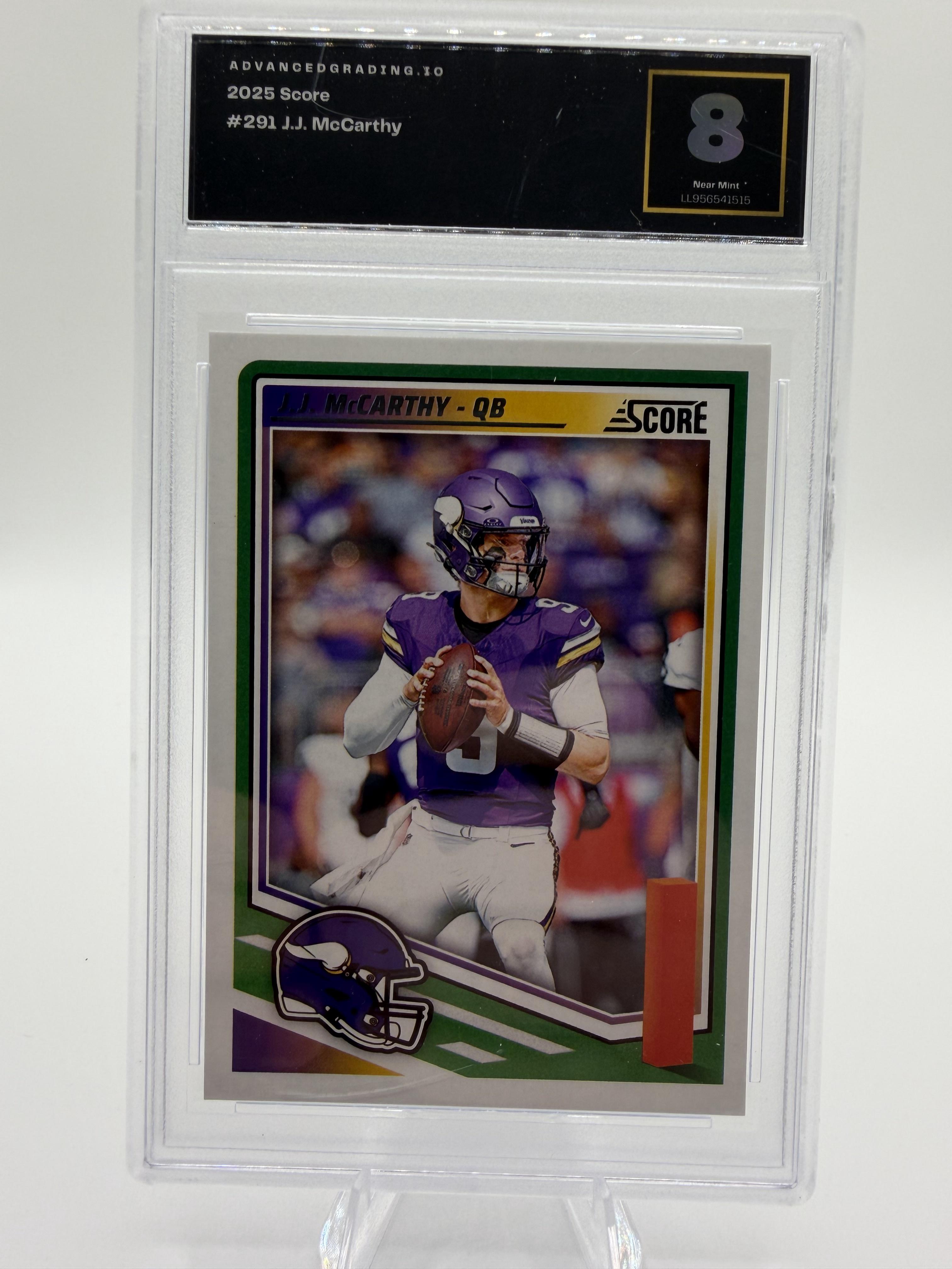2025 Panini Score J.J. McCarthy #291 Rookie Card AG 8 Near Mint Vikings RC