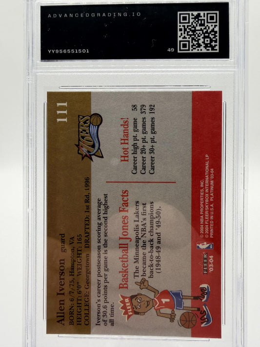 2003-04 Fleer Platinum Allen Iverson #111 76ers HOF AG 10 Gem Mint Card