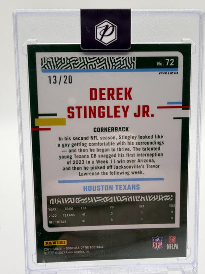 2023 Panini Donruss Optic Derek Stingley Jr. Green Velocity Prizm Card 13/20