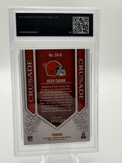 2023 Panini Rookies & Stars Nick Chubb Crusade White /149 AG 10 Gem Mint Card