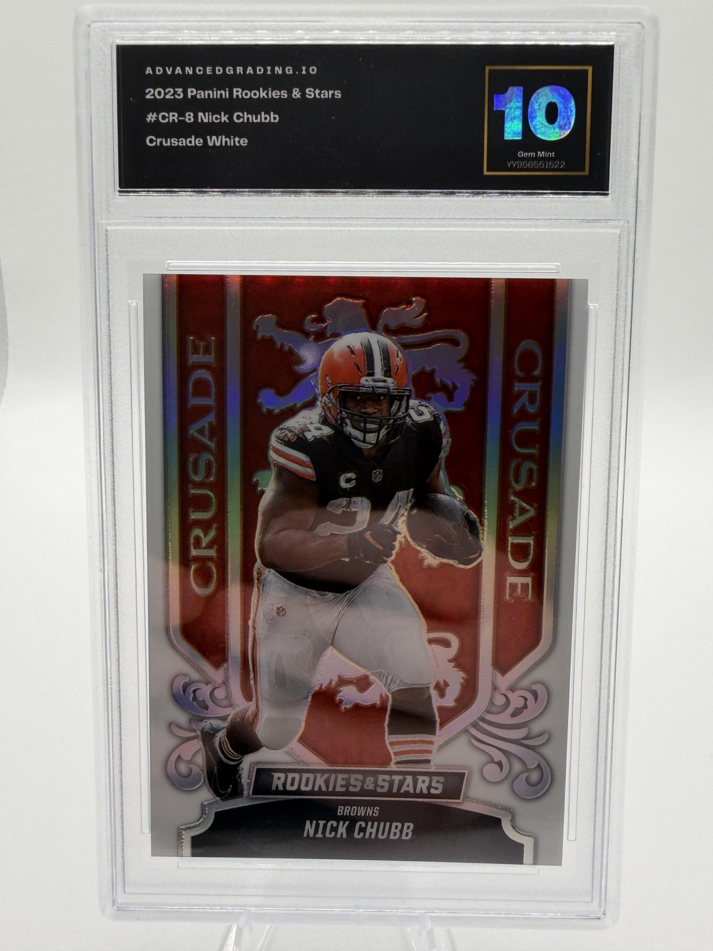 2023 Panini Rookies & Stars Nick Chubb Crusade White /149 AG 10 Gem Mint Card