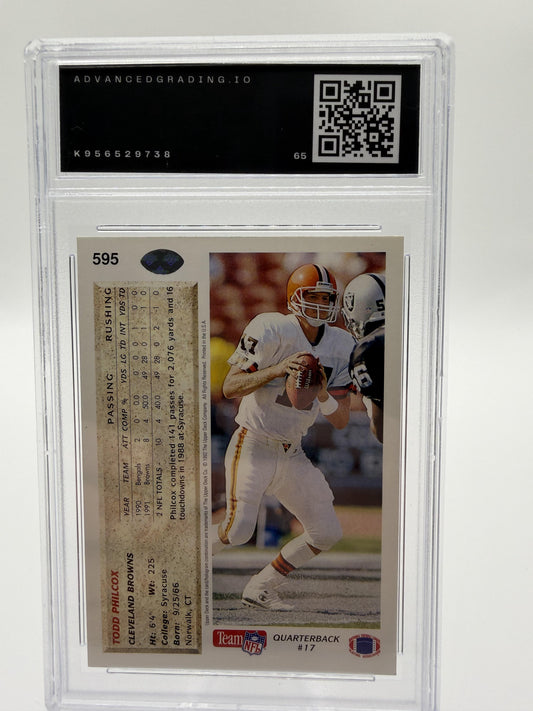 1992 Upper Deck Todd Philcox #595 Browns QB AG 9 Mint Graded Card