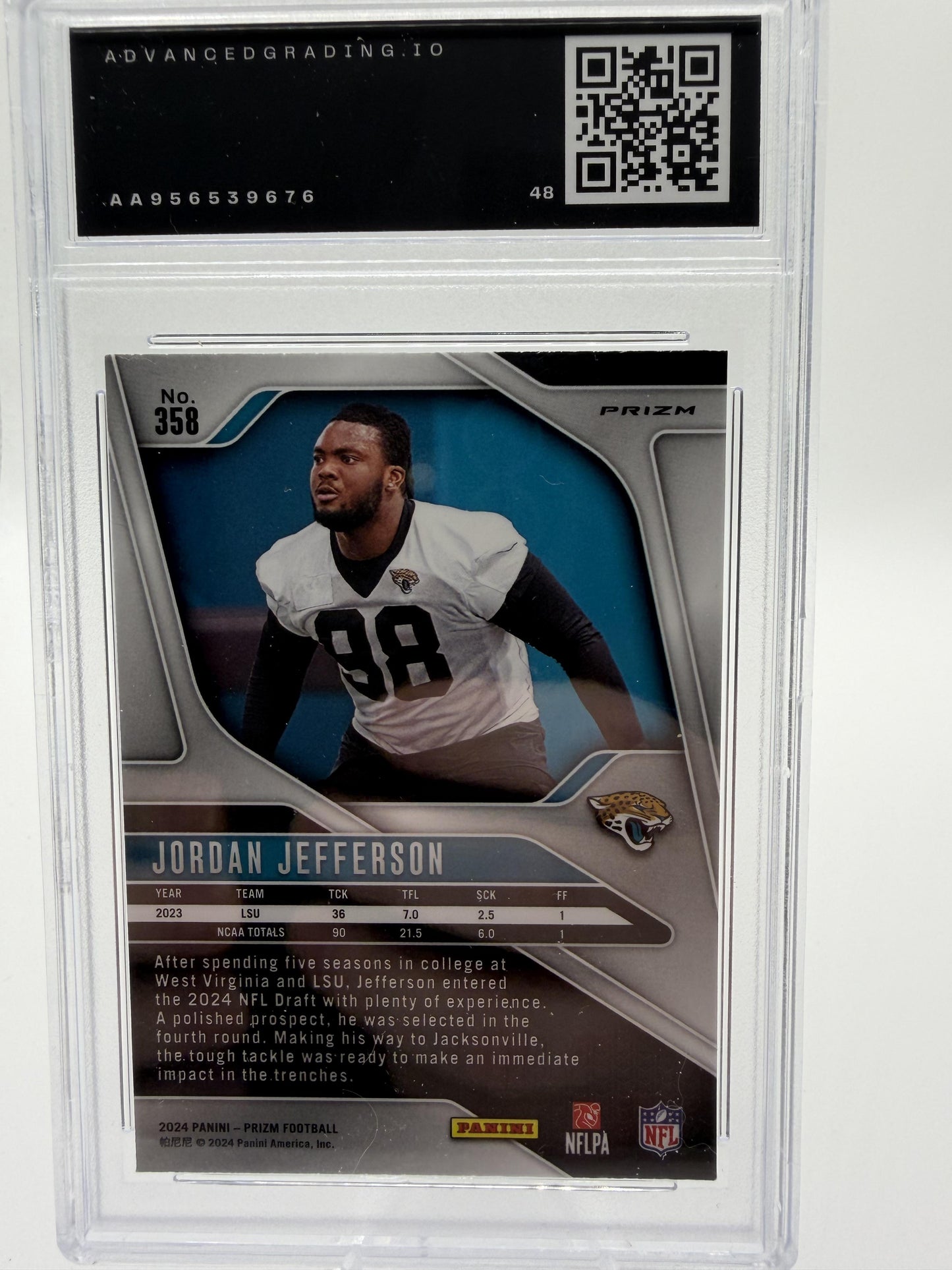 2024 Panini Prizm Jordan Jefferson Silver Prizm RC Card #358 AG 9 MINT