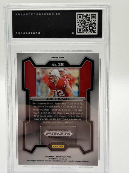 2024 Panini Prizm Draft Picks Joe Thomas Red Ice Prizm Card #28 AG 10 GEM MINT