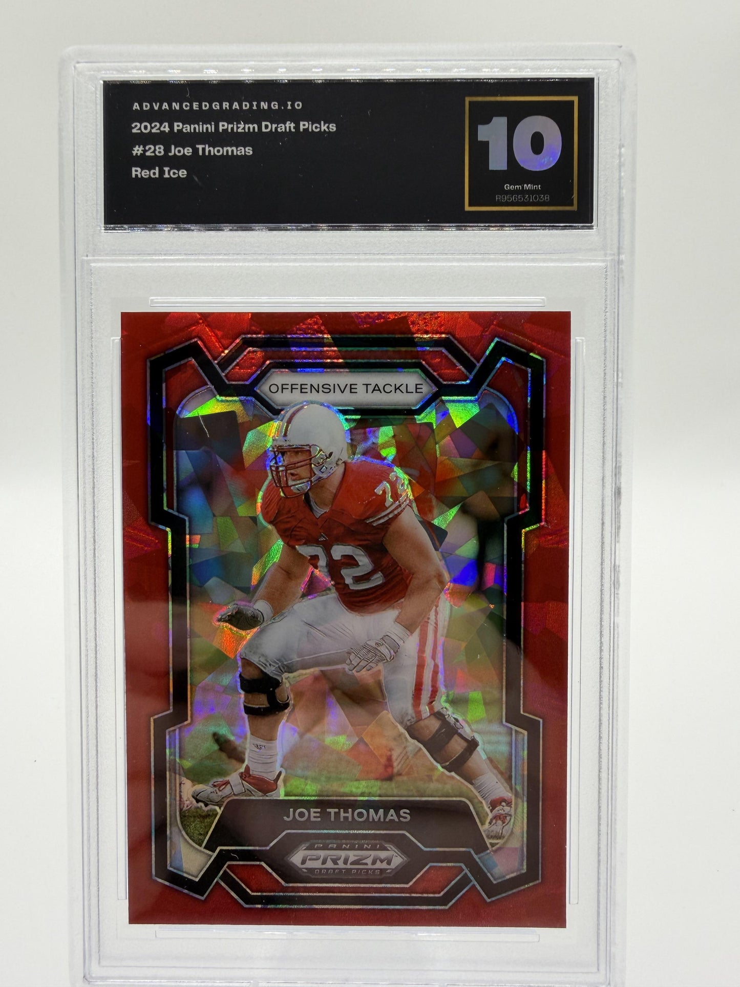2024 Panini Prizm Draft Picks Joe Thomas Red Ice Prizm Card #28 AG 10 GEM MINT