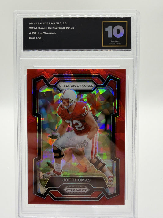 2024 Panini Prizm Draft Picks Joe Thomas Red Ice Prizm Card #28 AG 10 GEM MINT