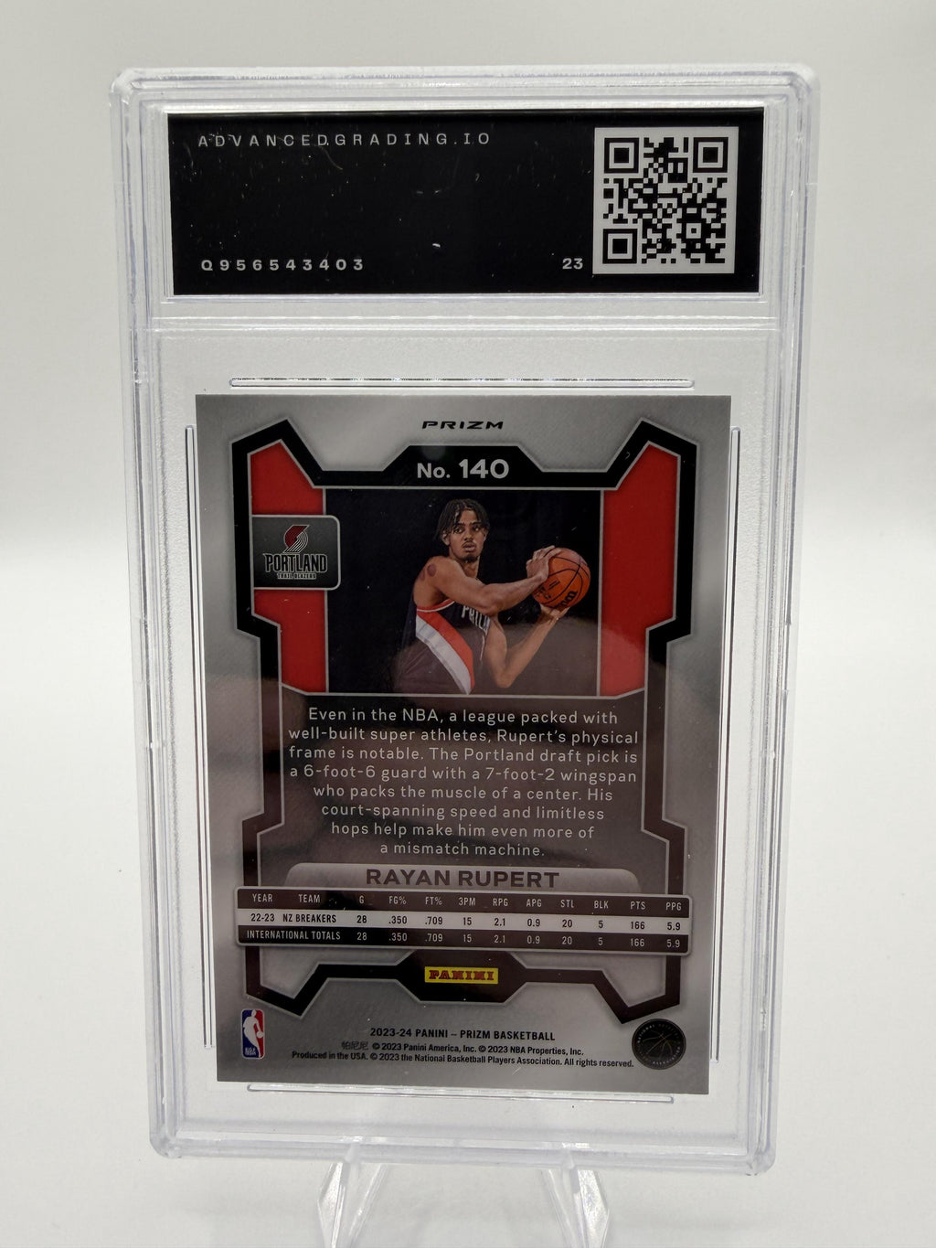 2023-24 Panini Prizm Rayan Rupert Rookie Red Sparkle Prizm Card #140 GEM 10