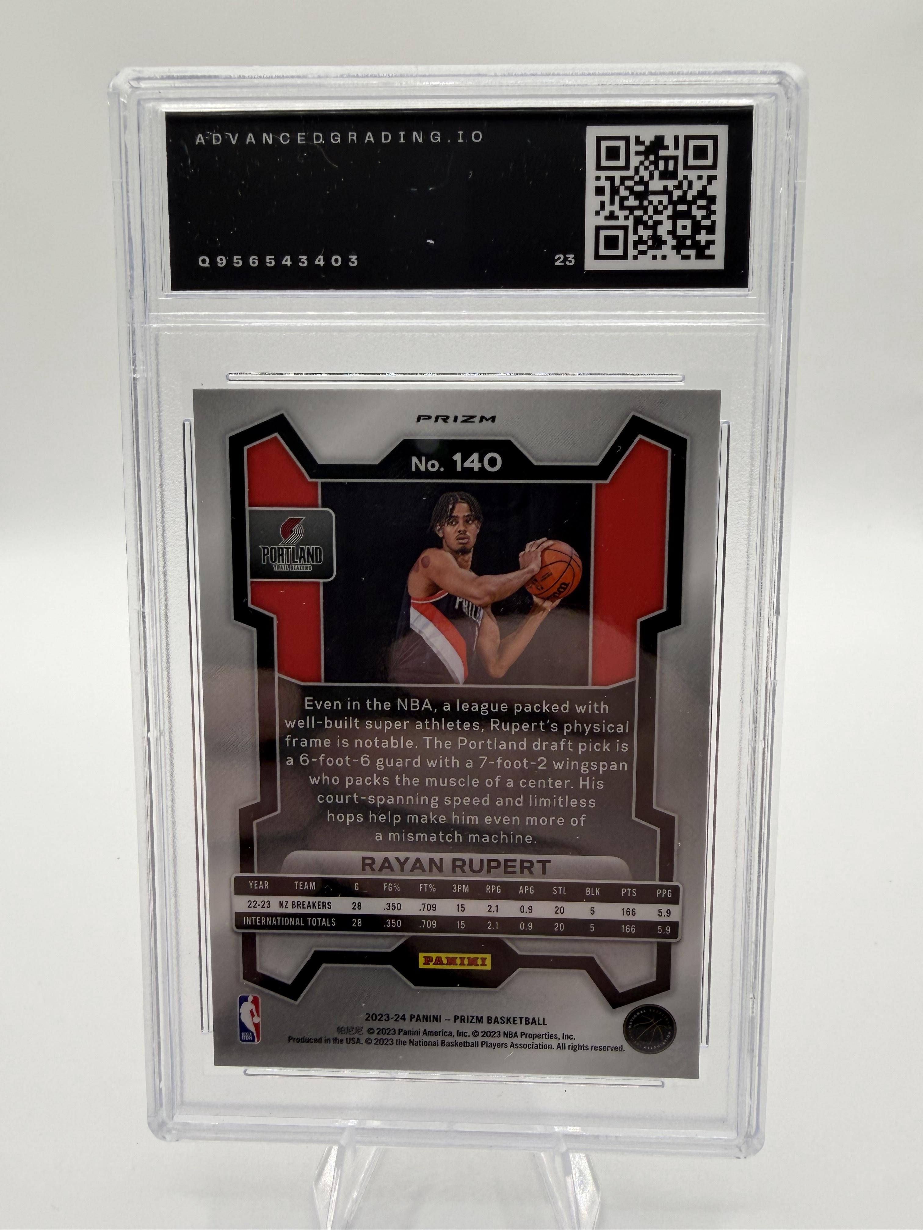 2023-24 Panini Prizm Rayan Rupert Rookie Red Sparkle Prizm Card #140 GEM 10