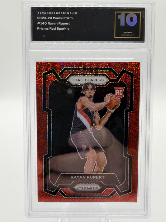 2023-24 Panini Prizm Rayan Rupert Rookie Red Sparkle Prizm Card #140 GEM 10
