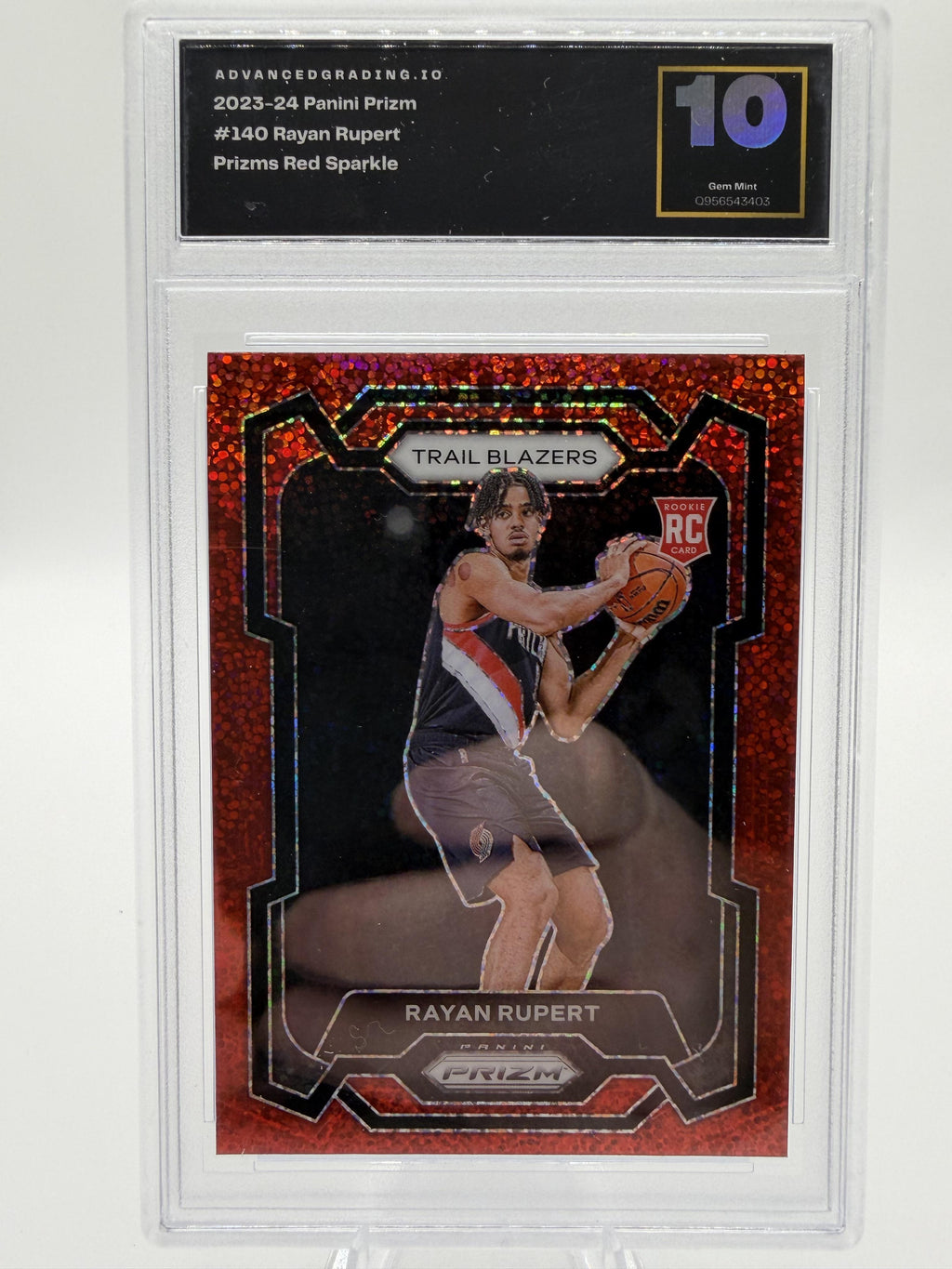 2023-24 Panini Prizm Rayan Rupert Rookie Red Sparkle Prizm Card #140 GEM 10