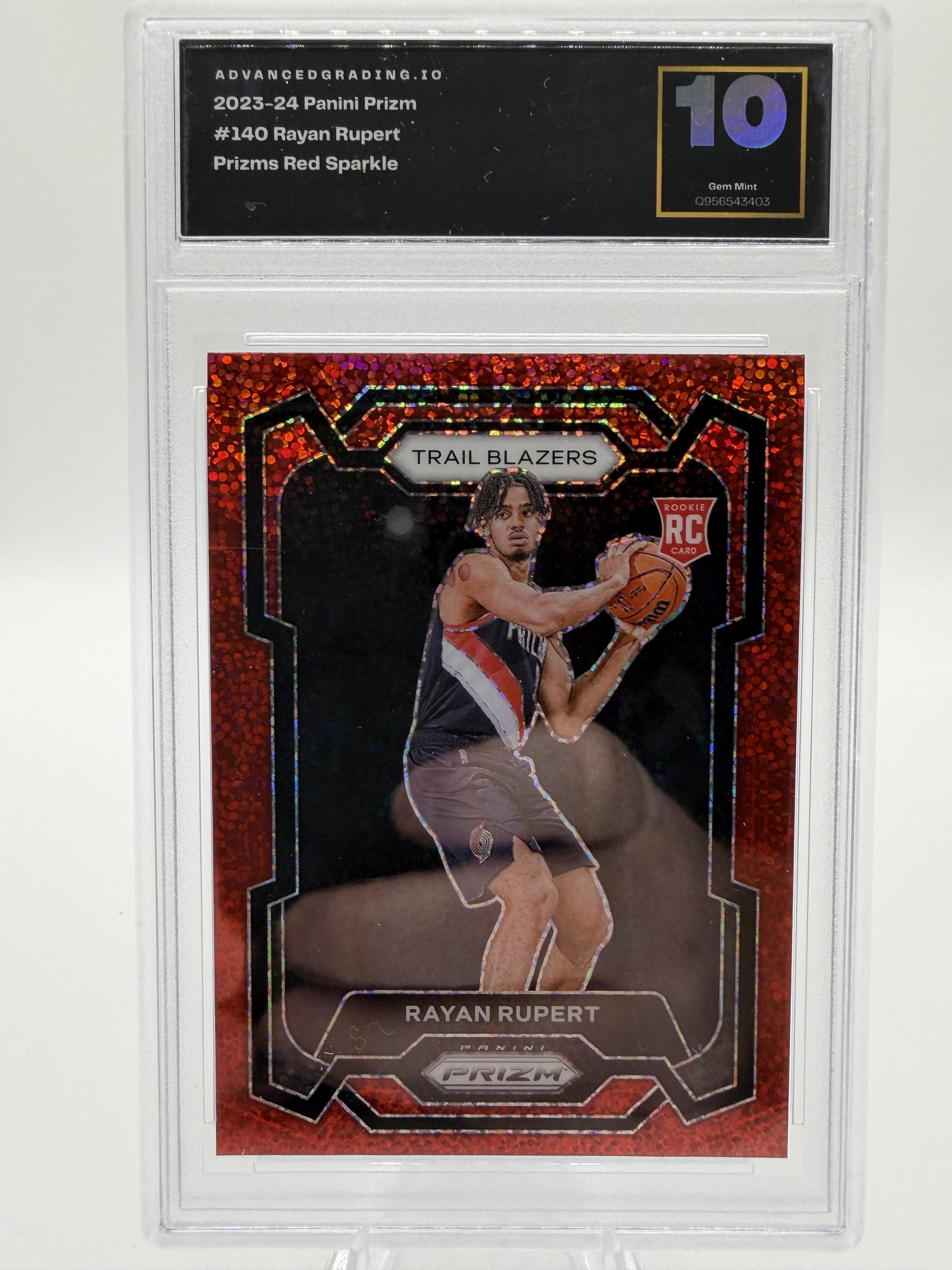 2023-24 Panini Prizm Rayan Rupert Rookie Red Sparkle Prizm Card #140 GEM 10