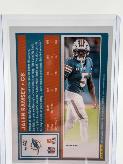 2025 Donruss Optic Jalen Ramsey Miami Dolphins Silver Prizm Holo Card #42