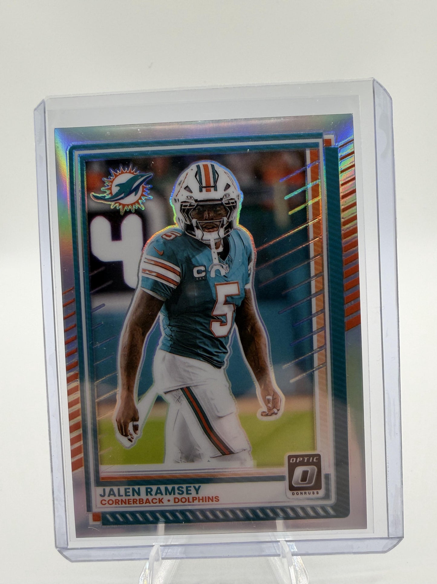2025 Donruss Optic Jalen Ramsey Miami Dolphins Silver Prizm Holo Card #42