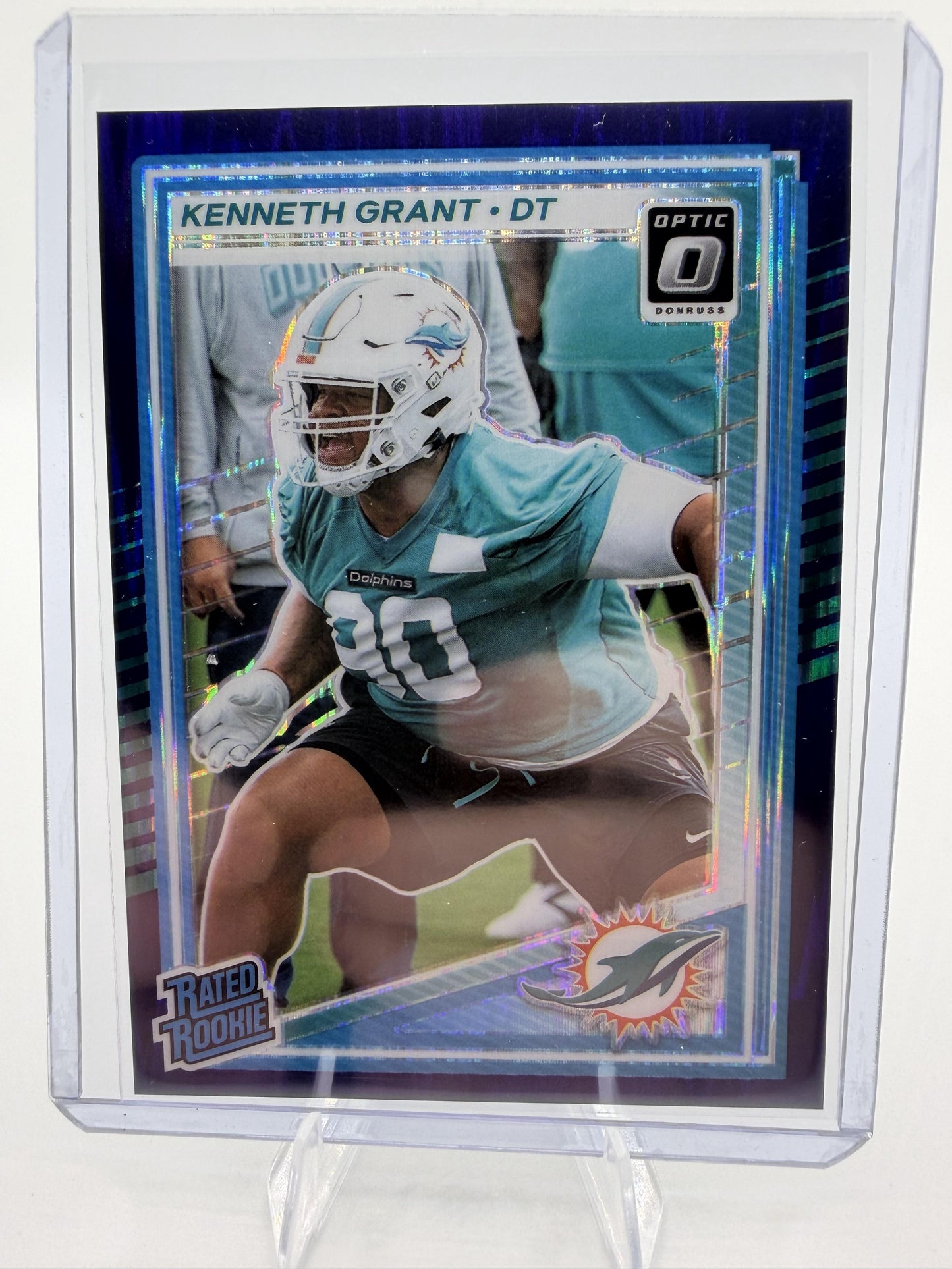 2025 Donruss Optic Kenneth Grant Rated Rookie Purple Shock Prizm Card #216