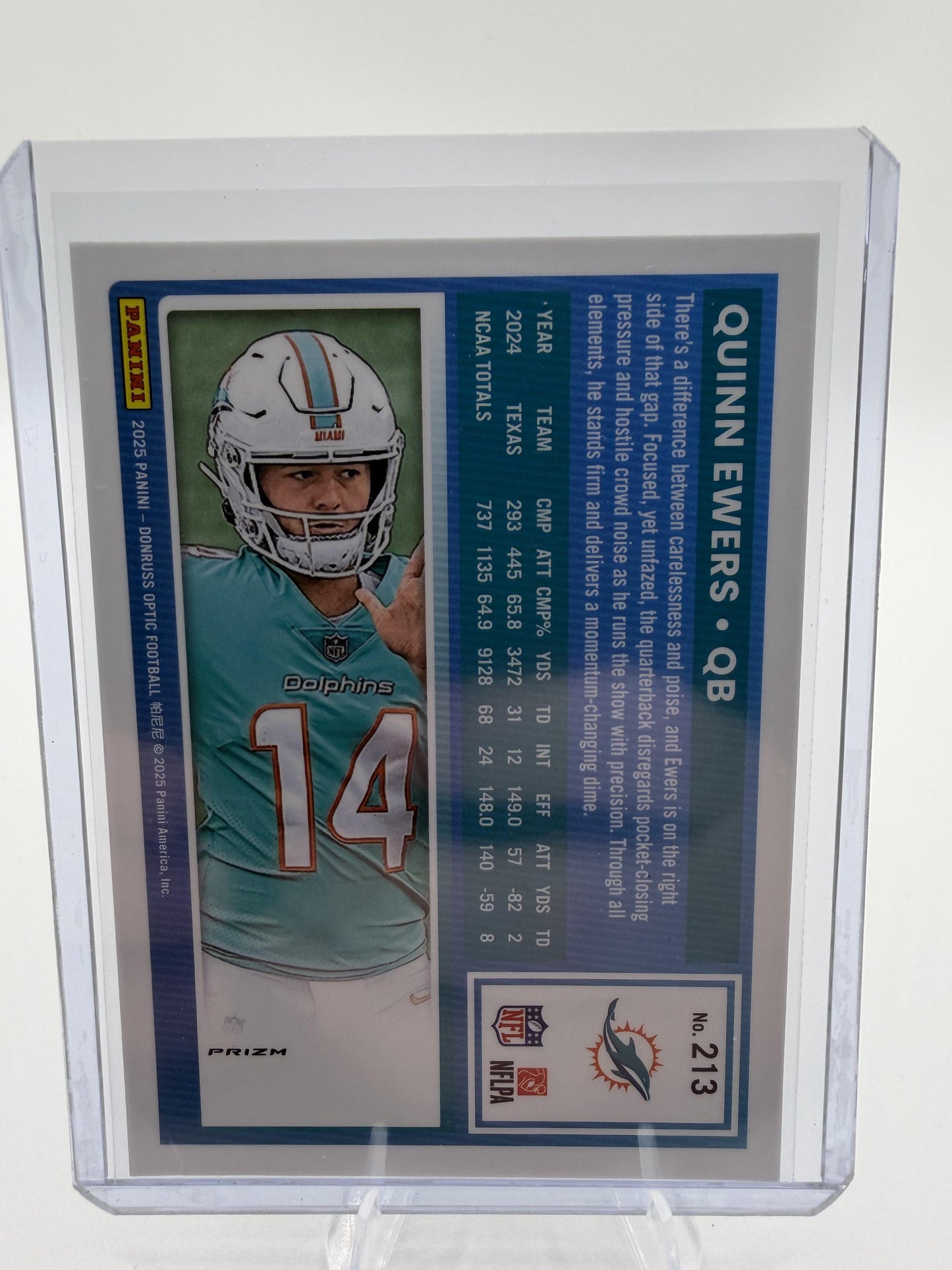 2025 Panini Donruss Optic Quinn Ewers Card Rookie Silver Prizm / Holo Rookie