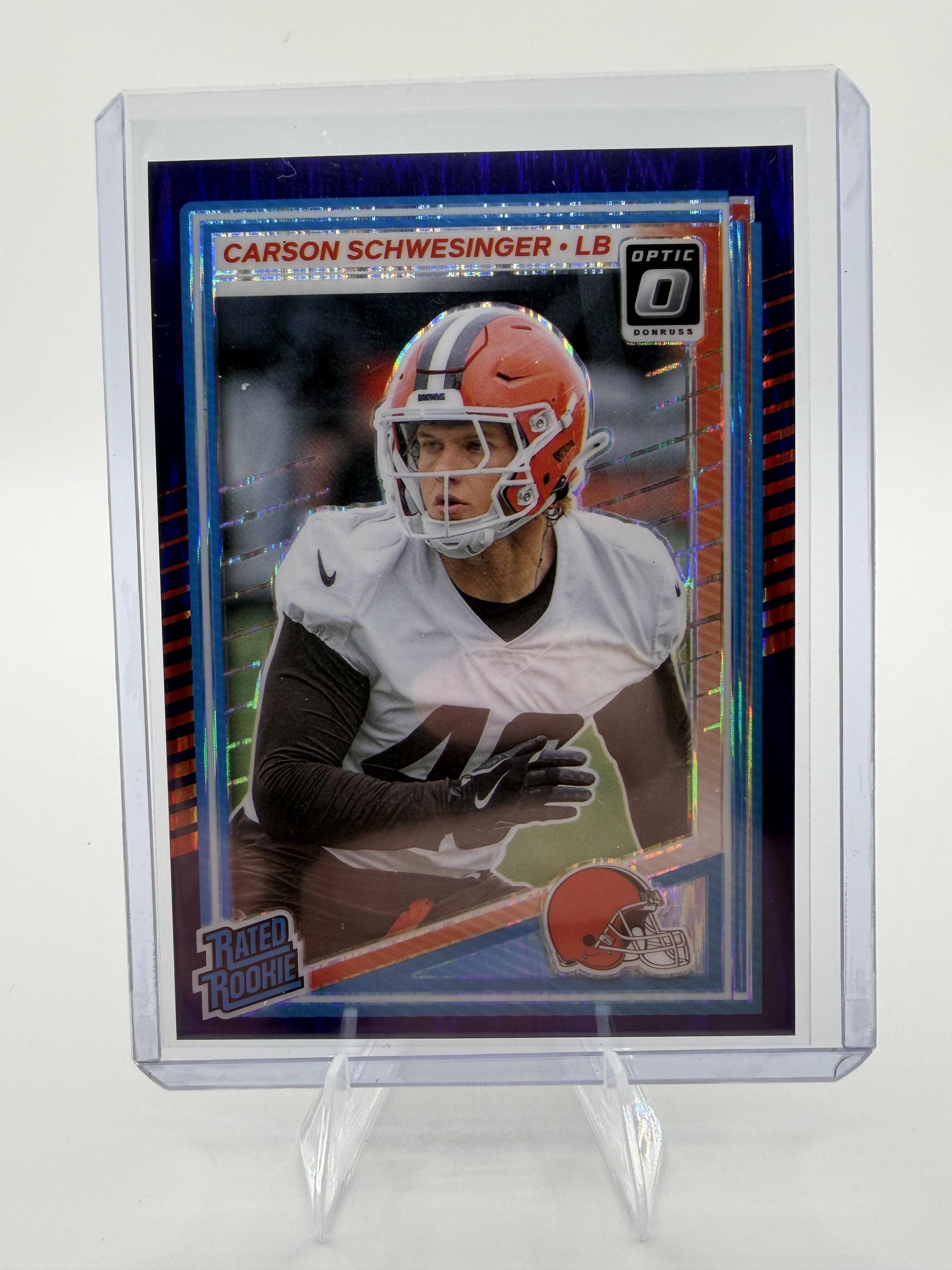 2025 Donruss Optic Carson Schwesinger Purple Shock Optic Prizm RC Card #217