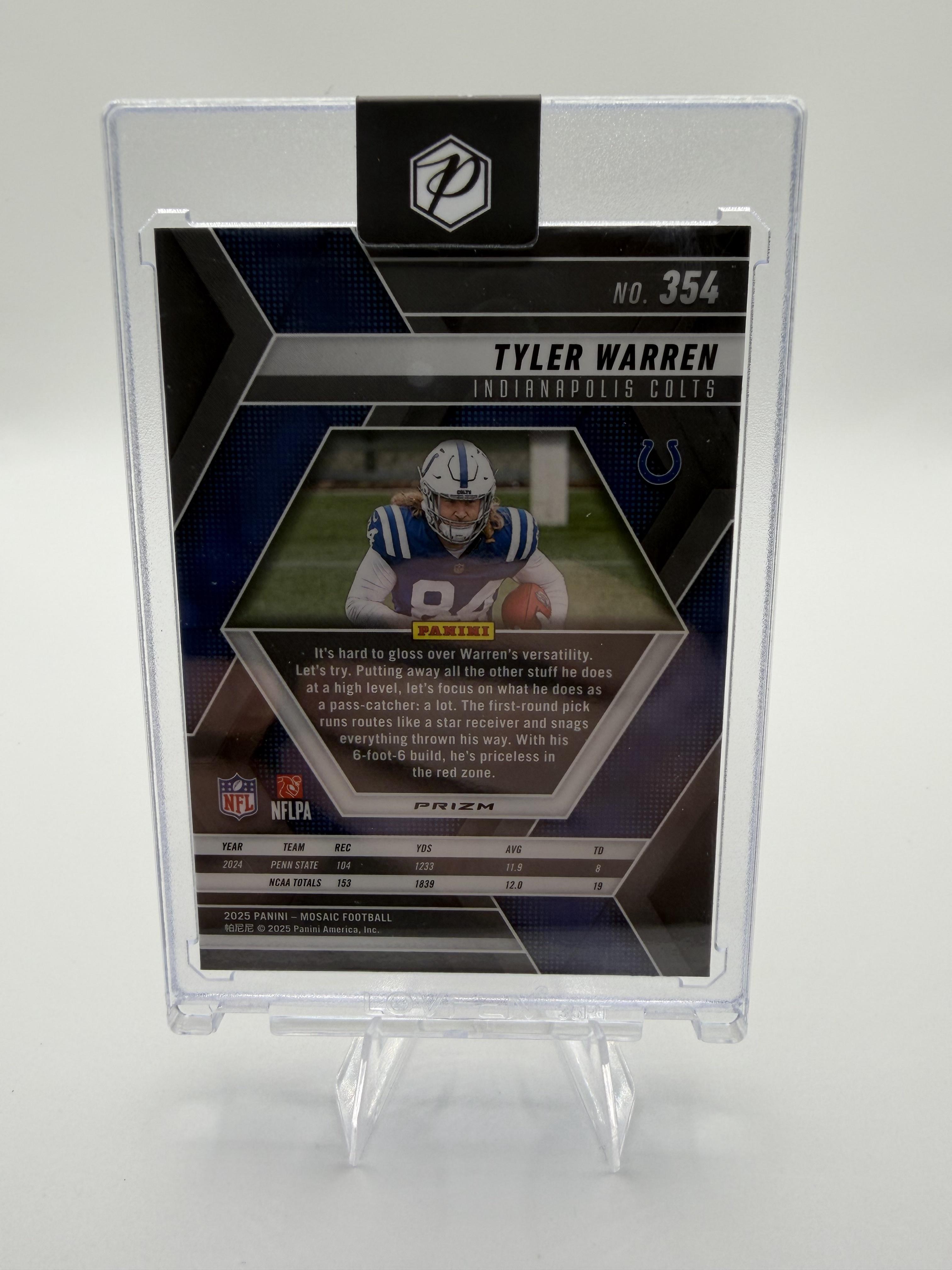 2025 Panini Mosaic Tyler Warren Colts RC #354 Red Mosaic Prizm Card