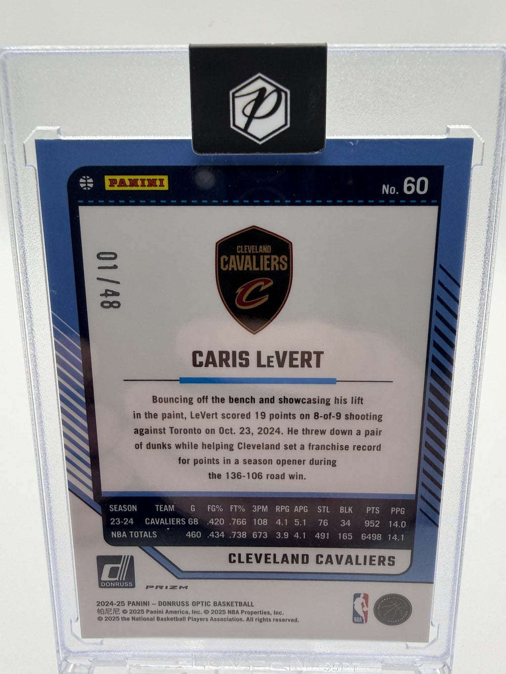 2024-25 Donruss Optic Caris LeVert Cavs #60 Purple Velocity Prizm /48 Card