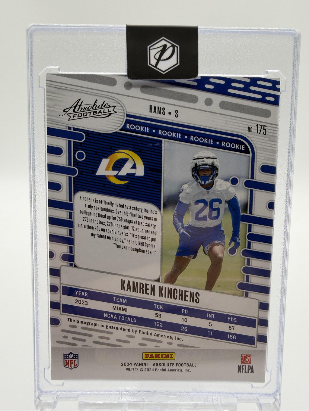 2024 Panini Absolute Kamren Kinchens ROOKIE AUTO Card #175 RC Los Angeles Rams