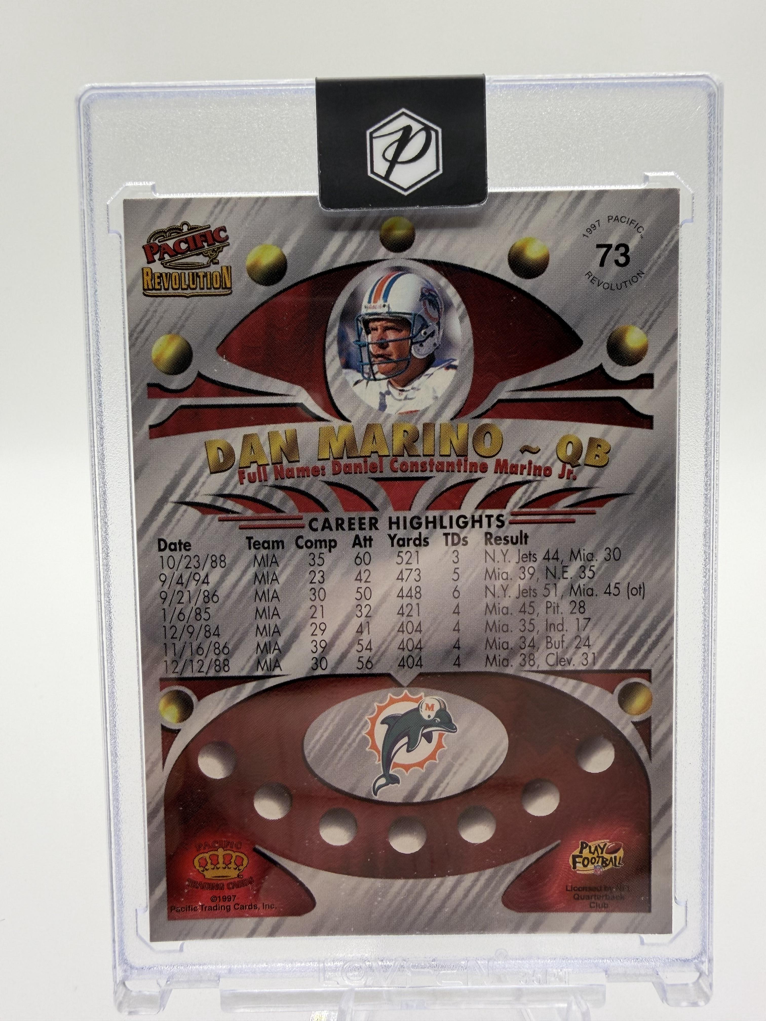 1997 Pacific Revolution Dan Marino Card #73 Miami Dolphins HOF Gold Legends