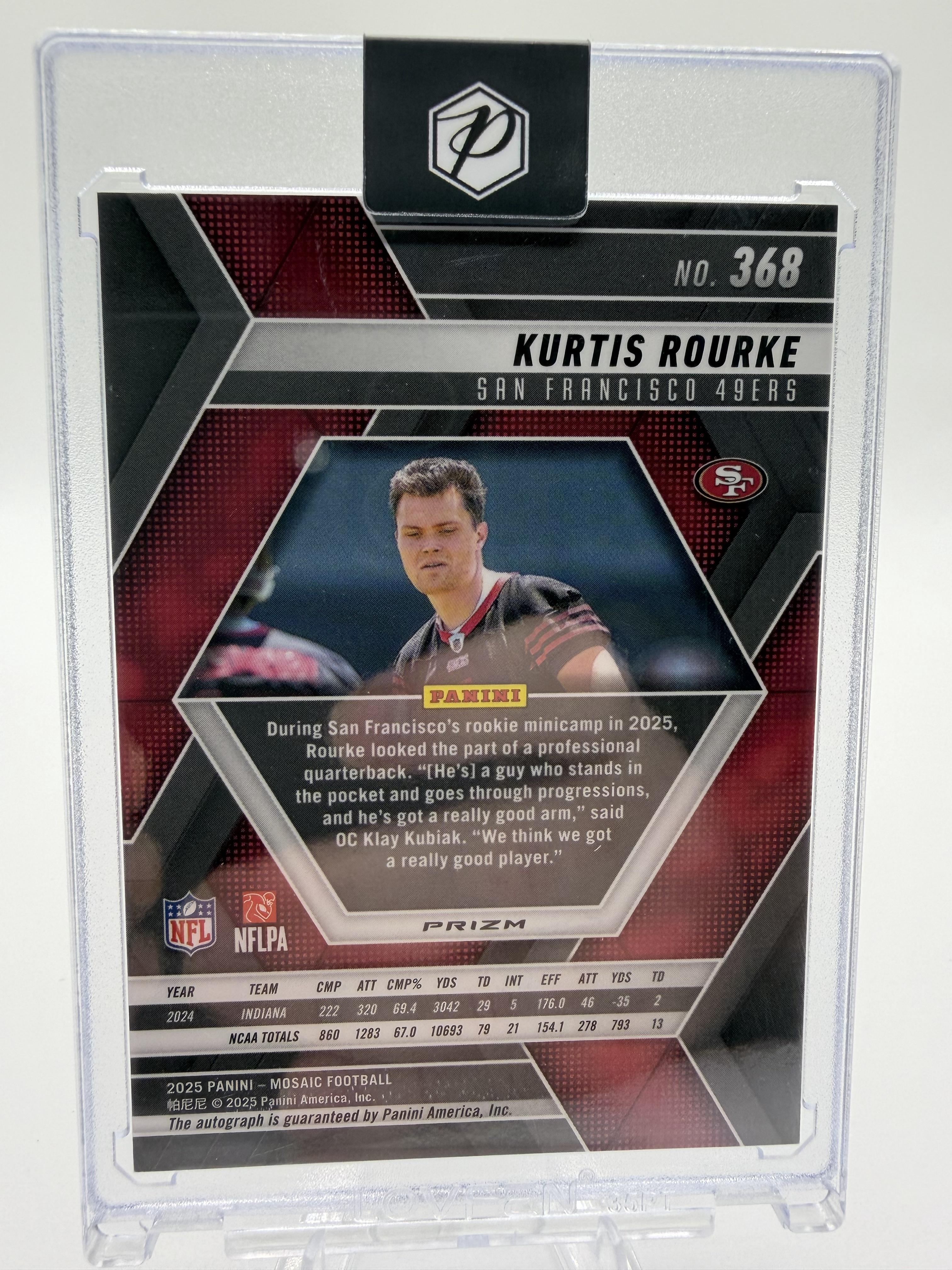 2025 Panini Mosaic Kurtis Rourke ROOKIE AUTO Card #368 Red Prizm RC 49ers
