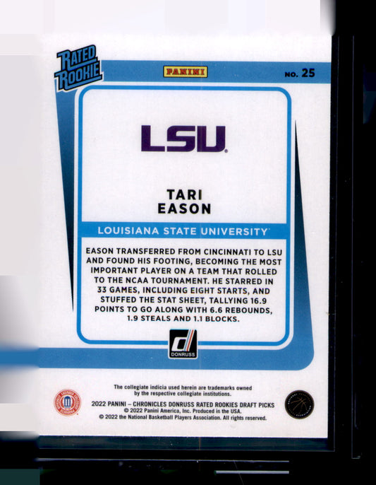 2022 Panini Chronicles Draft Picks Tari Eason Donruss Rated Rookie #25 RC LSU