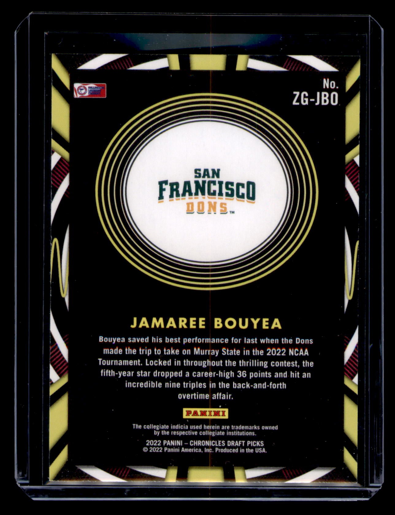2022 Panini Chronicles Draft Picks Jamaree Bouyea Gamma Rays #ZG-JBO RC Dons