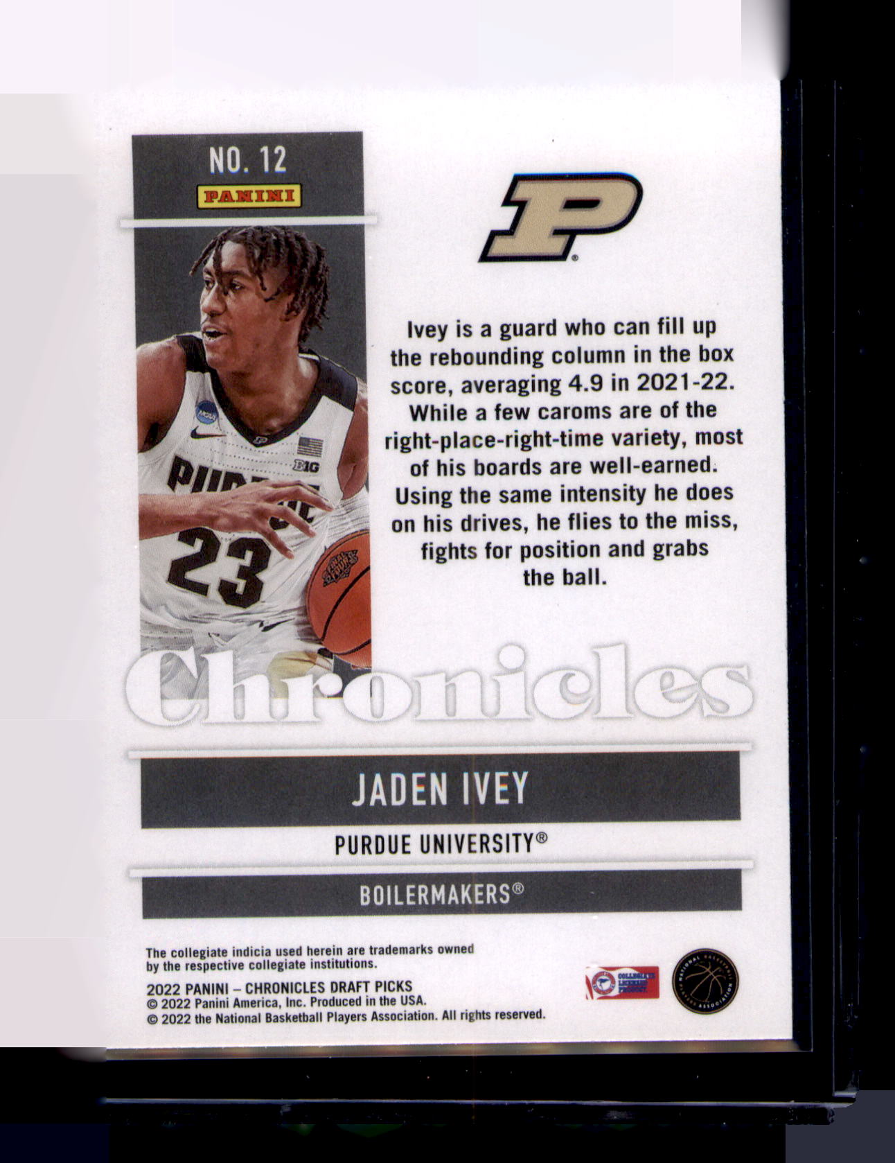 2022 Panini Chronicles Draft Picks Jaden Ivey #12 RC Purdue Boilermakers