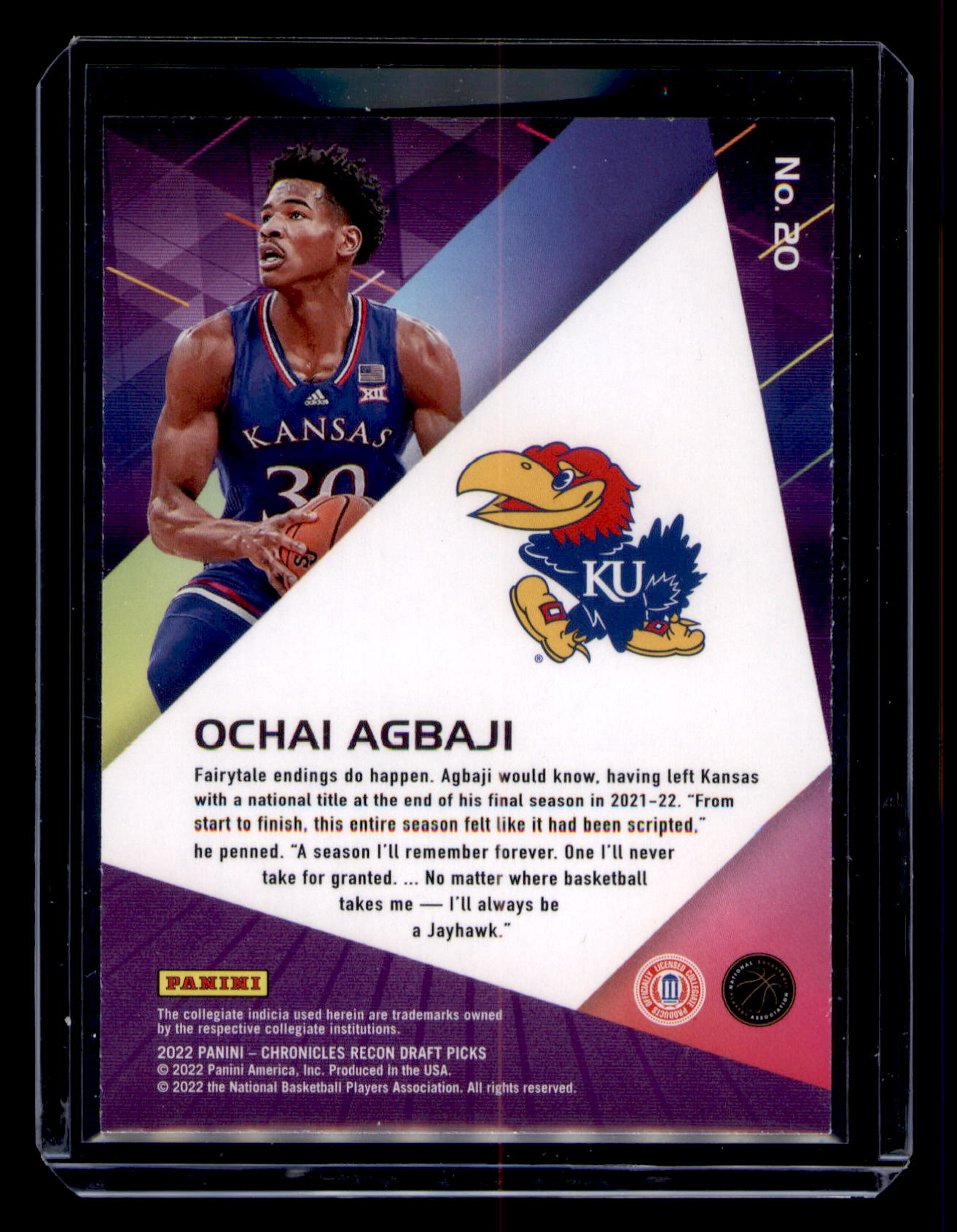 2022 Panini Chronicles Draft Picks Ochai Agbaji Recon #20 RC Kansas Jayhawks