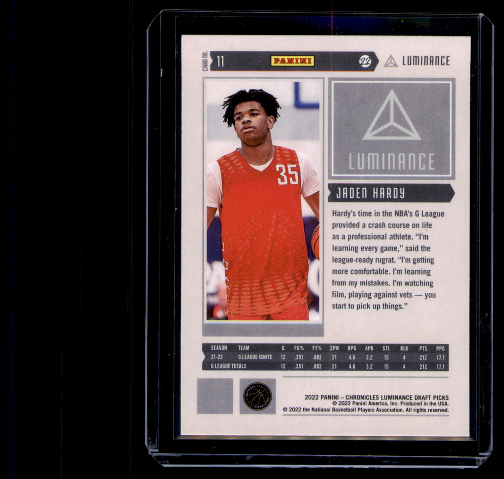 2022 Panini 2022 Panini Chronicles Draft Picks Jaden Hardy Card Luminance Black