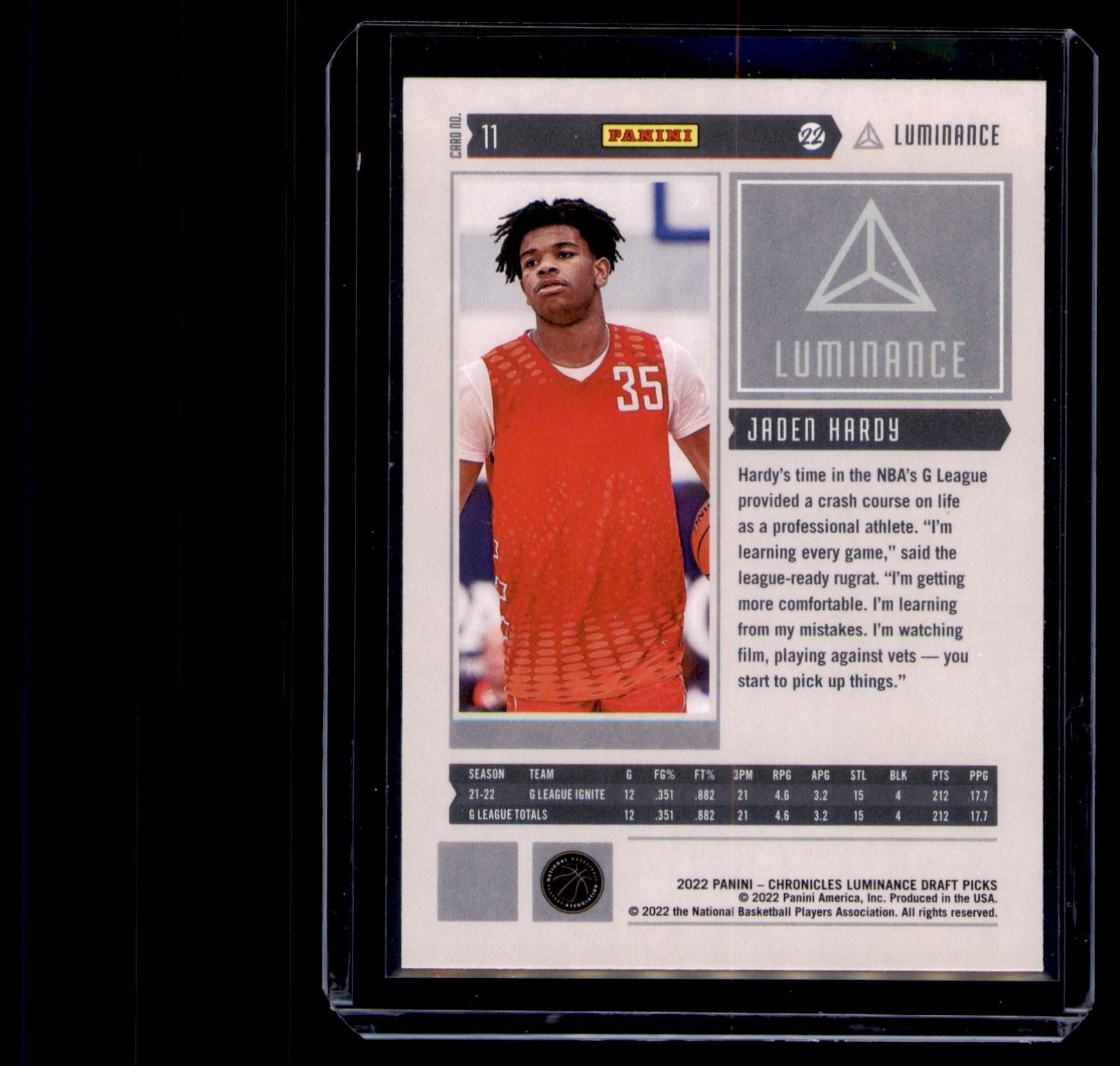 2022 Panini 2022 Panini Chronicles Draft Picks Jaden Hardy Card Luminance Black