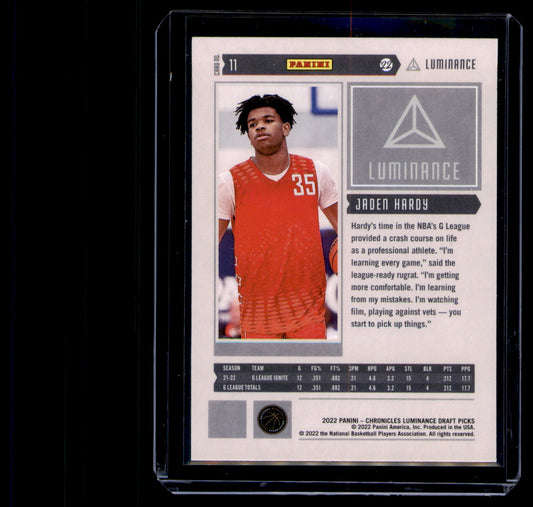 2022 Panini 2022 Panini Chronicles Draft Picks Jaden Hardy Card Luminance Black
